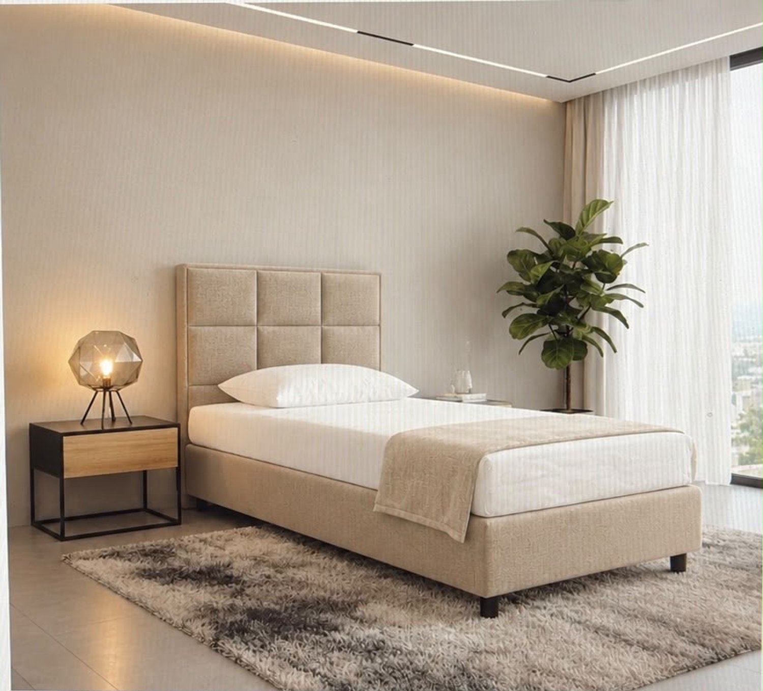 Boxspring DreamLux - 90x220 Compleet - Beige Glad - Puntrust Bedden