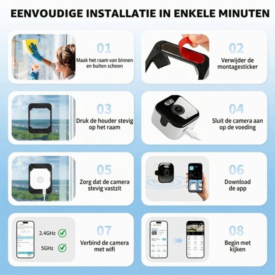 Raamcamera Beveiliging - Binnencamera Huis - Buiten Bewaken -Zwart — afbeelding 5