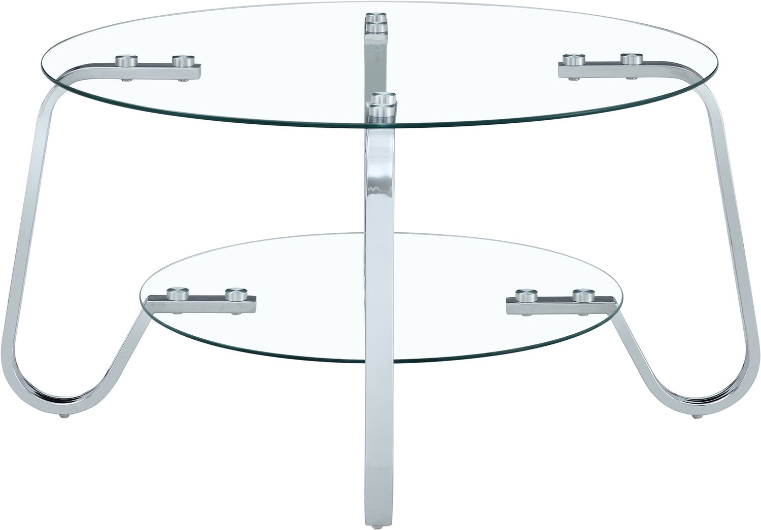SONNENH Ronde glazen salontafel met twee niveaus en gebogen metalen poten - Diameter 80 cm