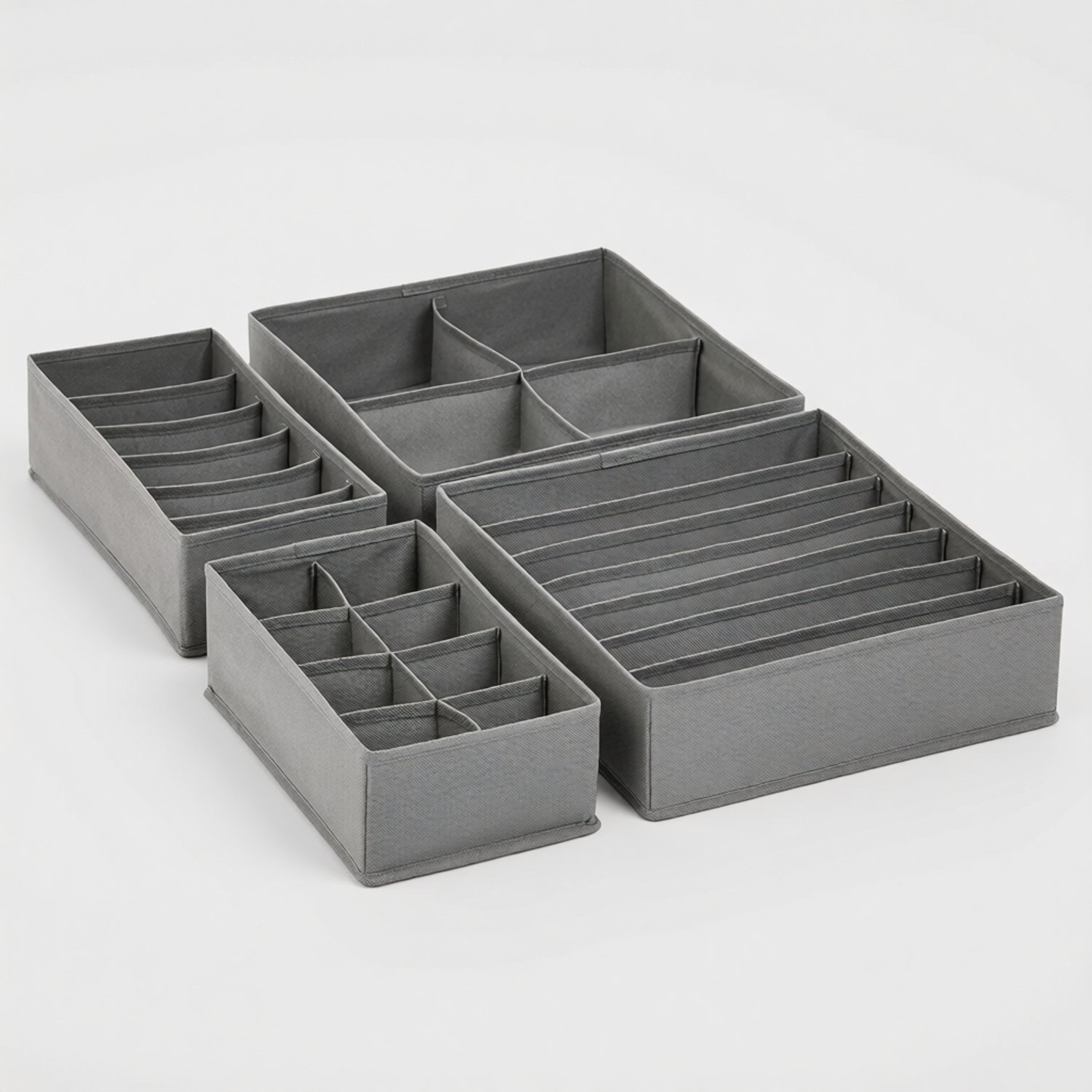 ZOQENX Set van 4 Opvouwbare Lade-Organizers met Vakverdeling, Grijs Non-Woven Stof, Stapelbaar