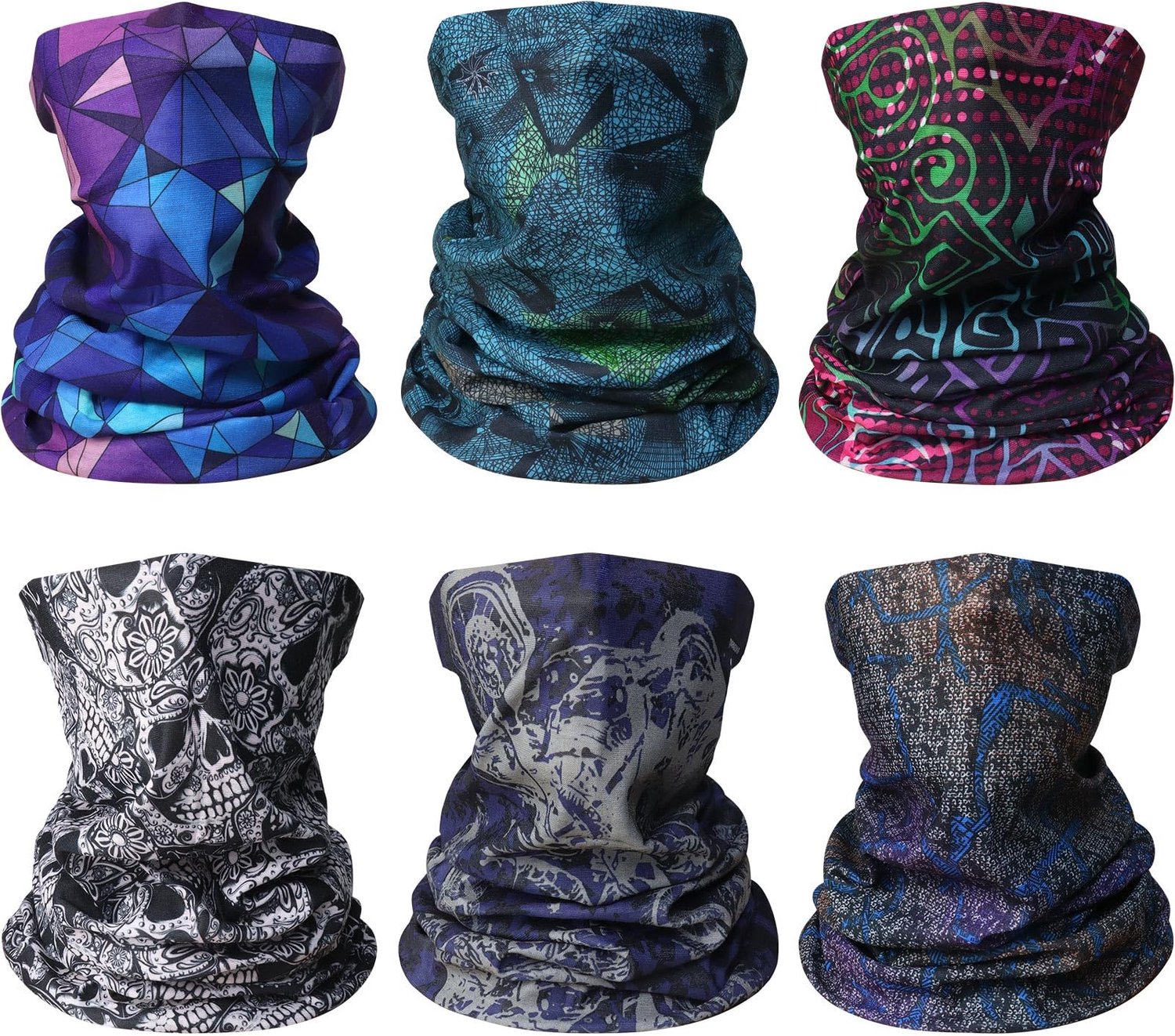 Awumbuk Halsdoek voor heren en dames, 6 stuks, multifunctionele doek, uniseks, naadloze bandana's, colsjaal - ShopVlot