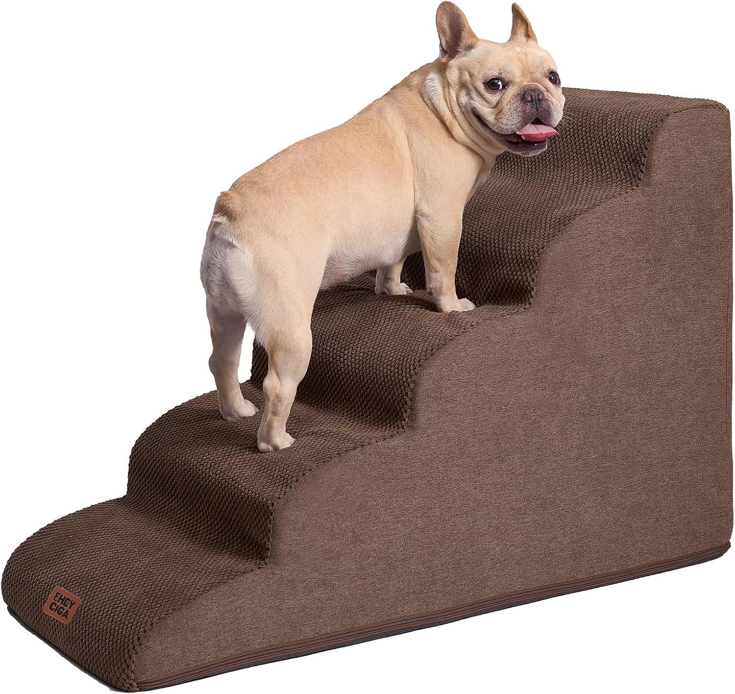 EHEYCIGA Small Dog Staircase 5 Steps, Foam Dog Step for Bed and Sofa, Stair for Elder Pets with Washable Cover and - ShopVlot