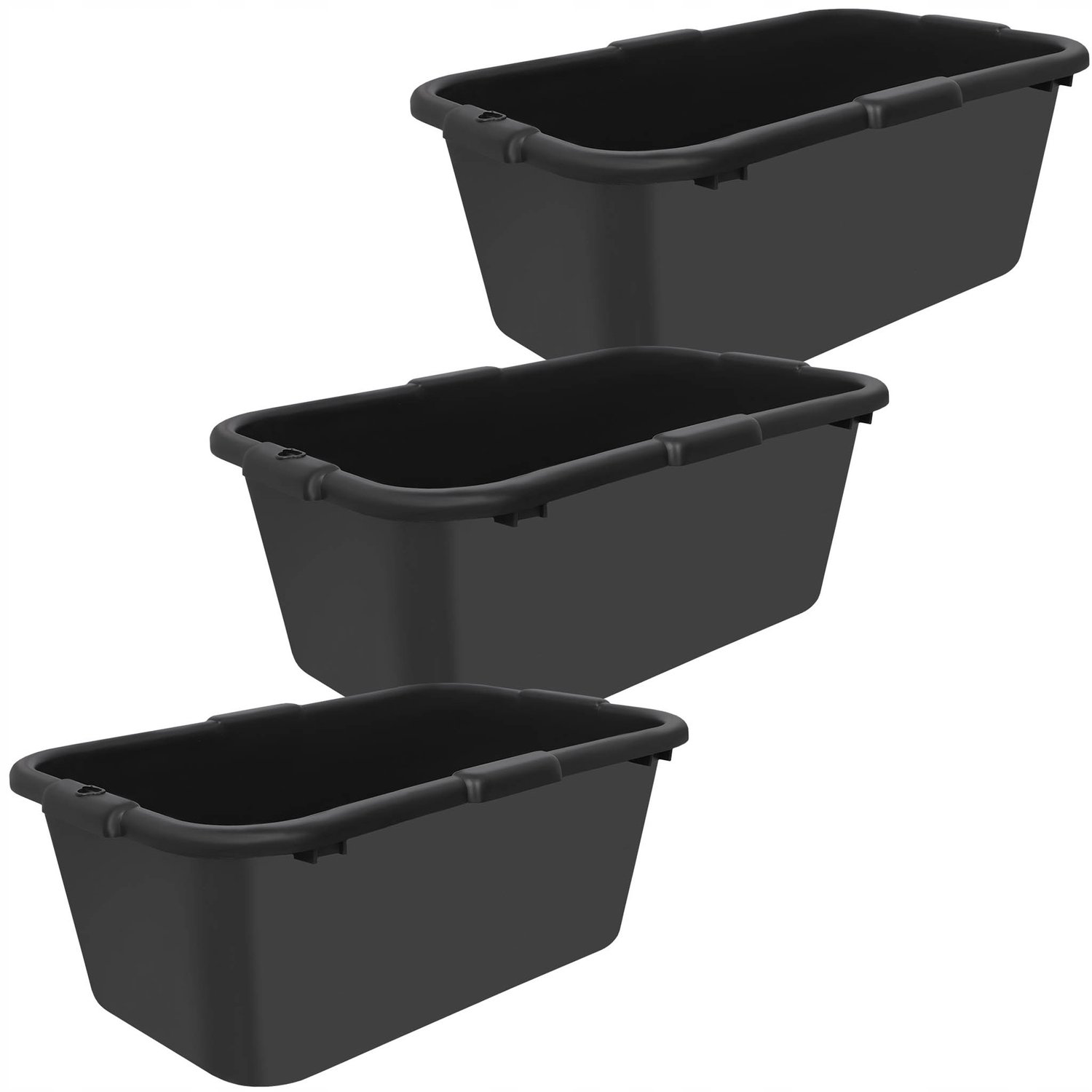 Bouwemmer 85L Rechthoekig Versterkt Zwart - Set van 3