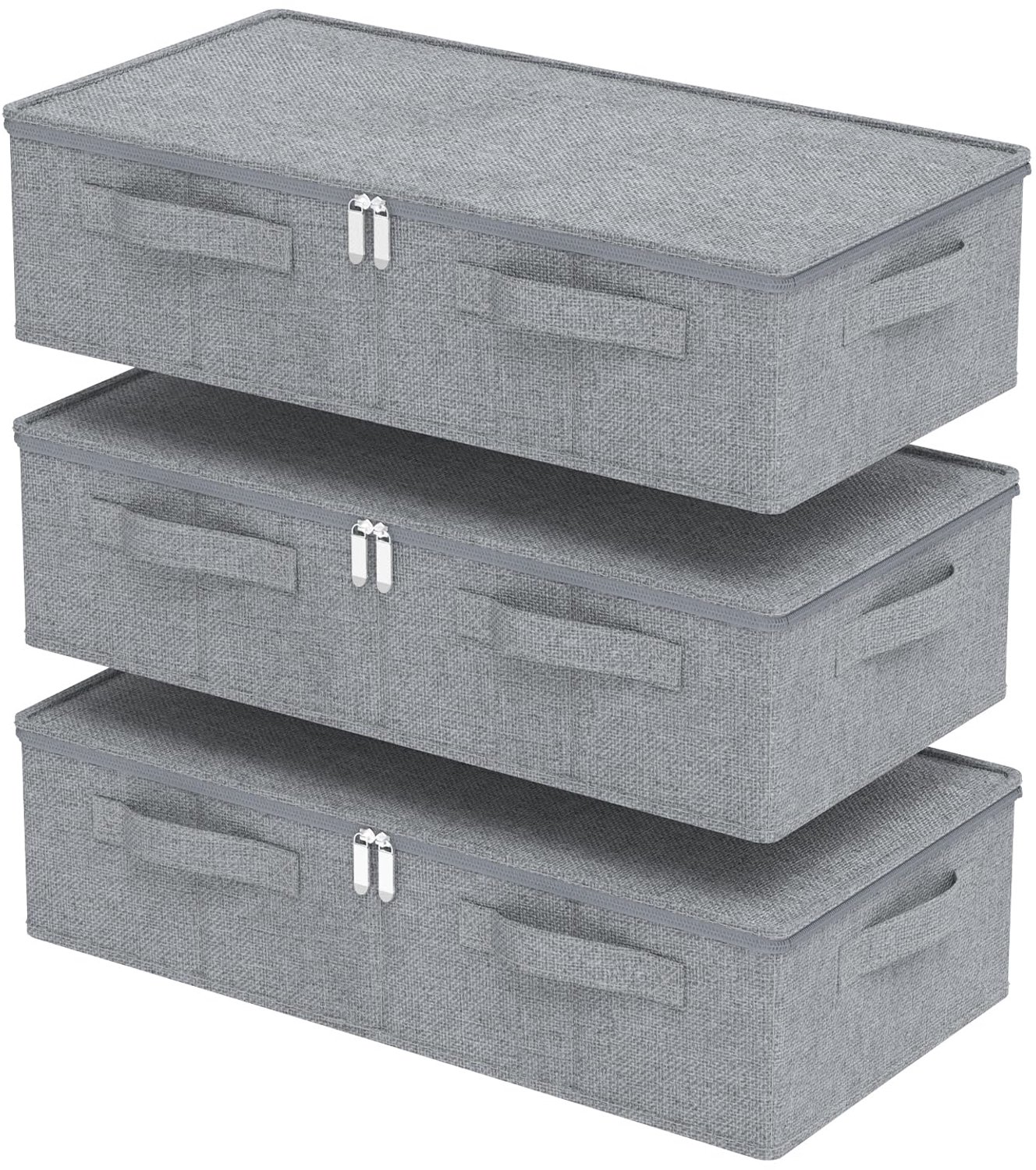 Opbergdoos onderbed 60x30x15cm - stoffen grijs - 3 pack - optimale ruimtebesparing - Luxento