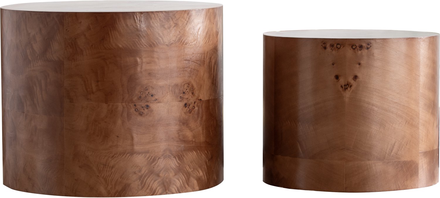 SONNENH Set van 2 ronde tafels met wortelhoutfineer - Bruin - 48 en 38 cm