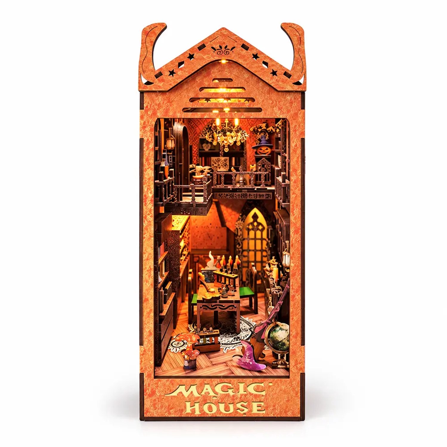 THAR Book Nook Magic House – DIY Houten Miniatuur Bouwpakket – Magische Academie met LED – 288 Onderdelen
