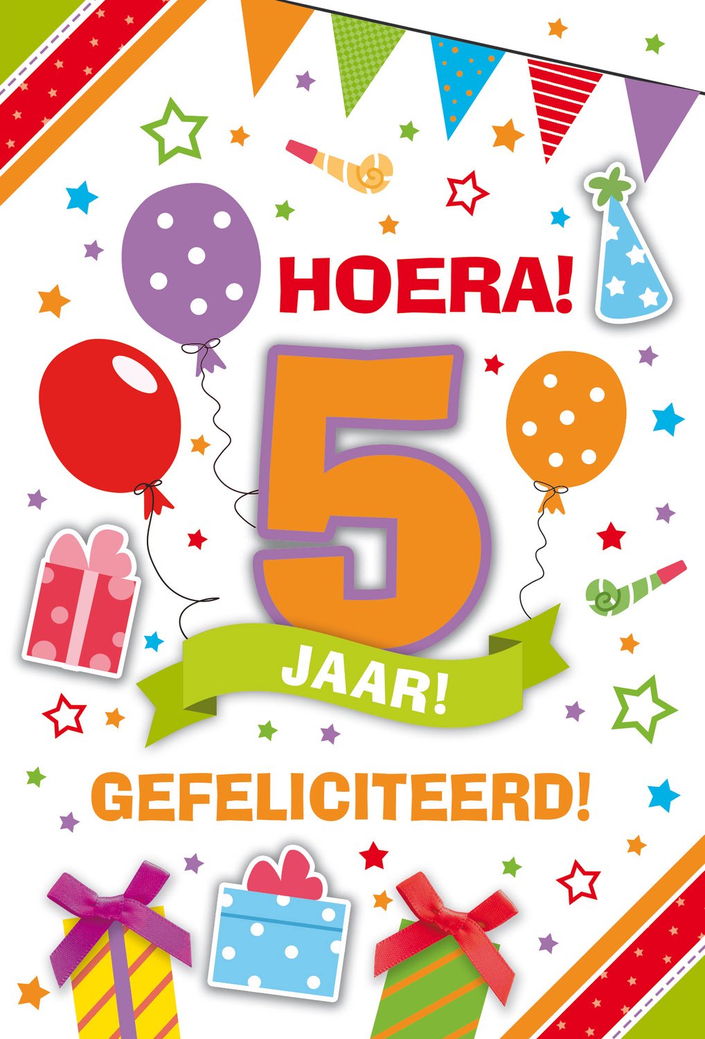 Luxe 3D Verjaardagskaart 5 Jaar - Leeftijdskaart 5 Jaar- Wenskaart 5 Jaar - Gefeliciteerd 5 Jaar