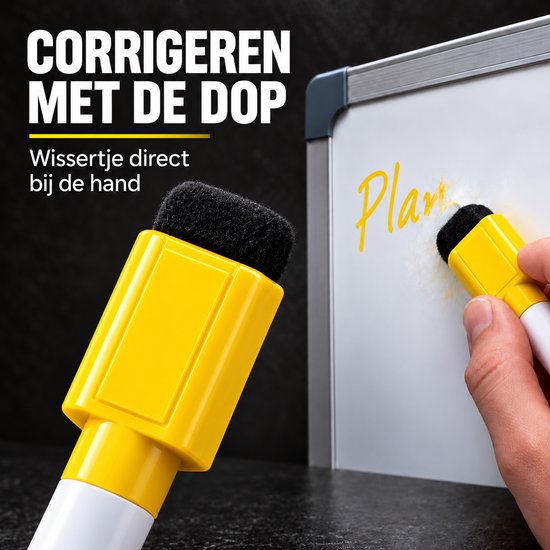 BlackBear Whiteboardmarker - Geel - 1 stuk - Magnetische dop met wissertje - Droog uitwisbaar