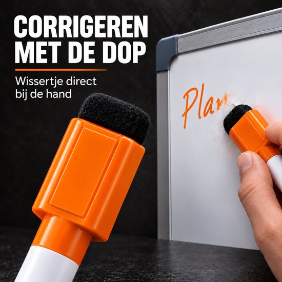BlackBear Whiteboardmarkers - Oranje - 2 stuks - Met rode wisser - Magnetische dop met wissertje - Droog uitwisbaar