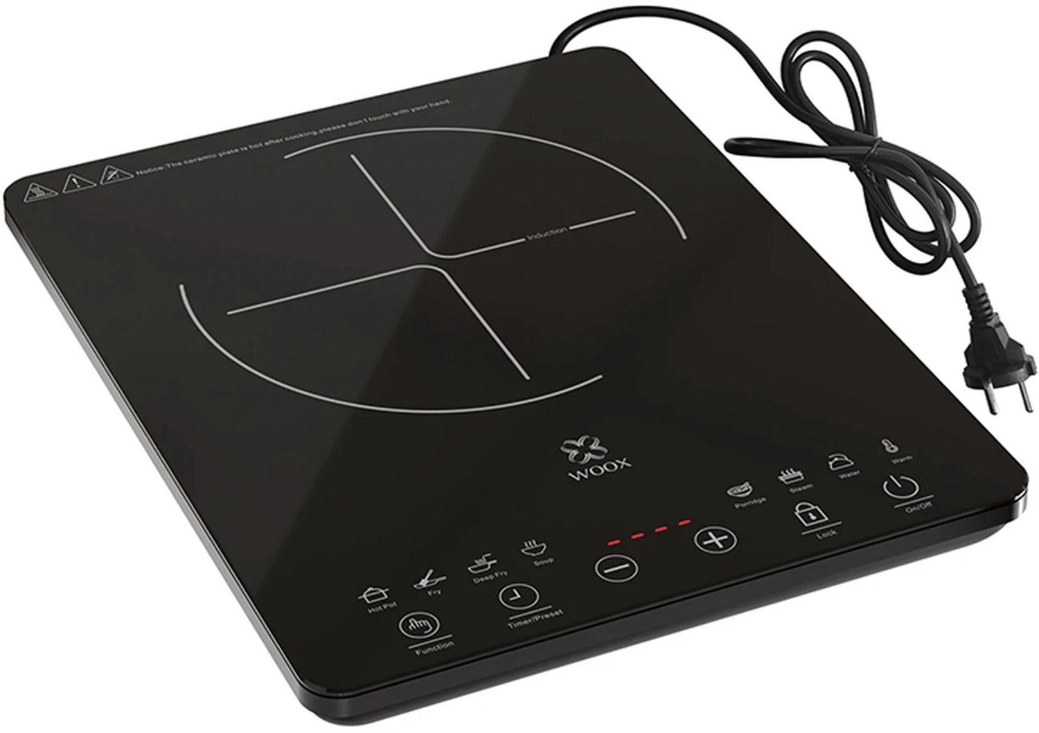 Draagbare Inductiekookplaat 2000W – 1 Kookzone – 8 Vermogens- en Temperatuurniveaus – Touchbediening – LED Display – Timer – Kinderslot – Pannendetectie – Zwart