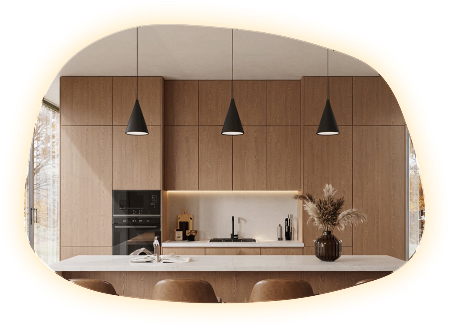 WallMuralia - Spiegel vlek LED Warm licht - 67,9 x 47 cm - Asymmetrische spiegel - Organische spiegel - Decoratieve wandspiegel - Wandspiegel LED