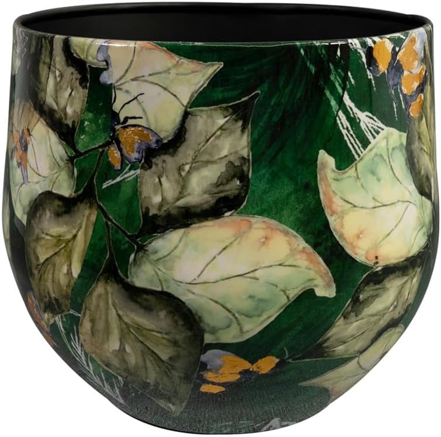 SnelShoppen - Pot Bee green 28x25 cm - Handgemaakte metalen pot met epoxy - Unieke print voor luxe interieur - Exclusieve decoratie voor huis & tuin