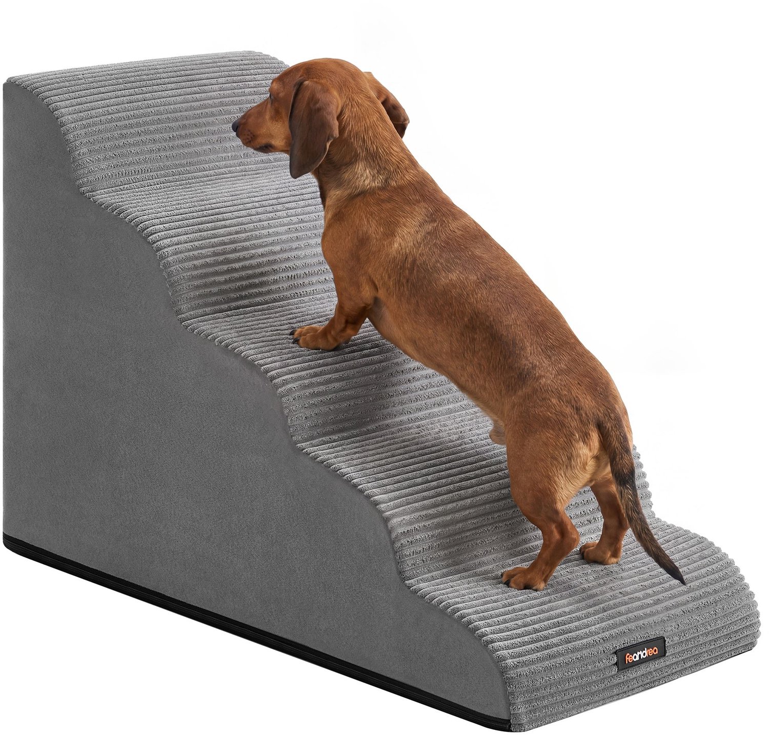 Hondentrap met 5 treden – Antislip – Schuim met ribstof hoes – Voor kleine en oudere honden – 84 x 40 x 58 cm – Duifgrijs