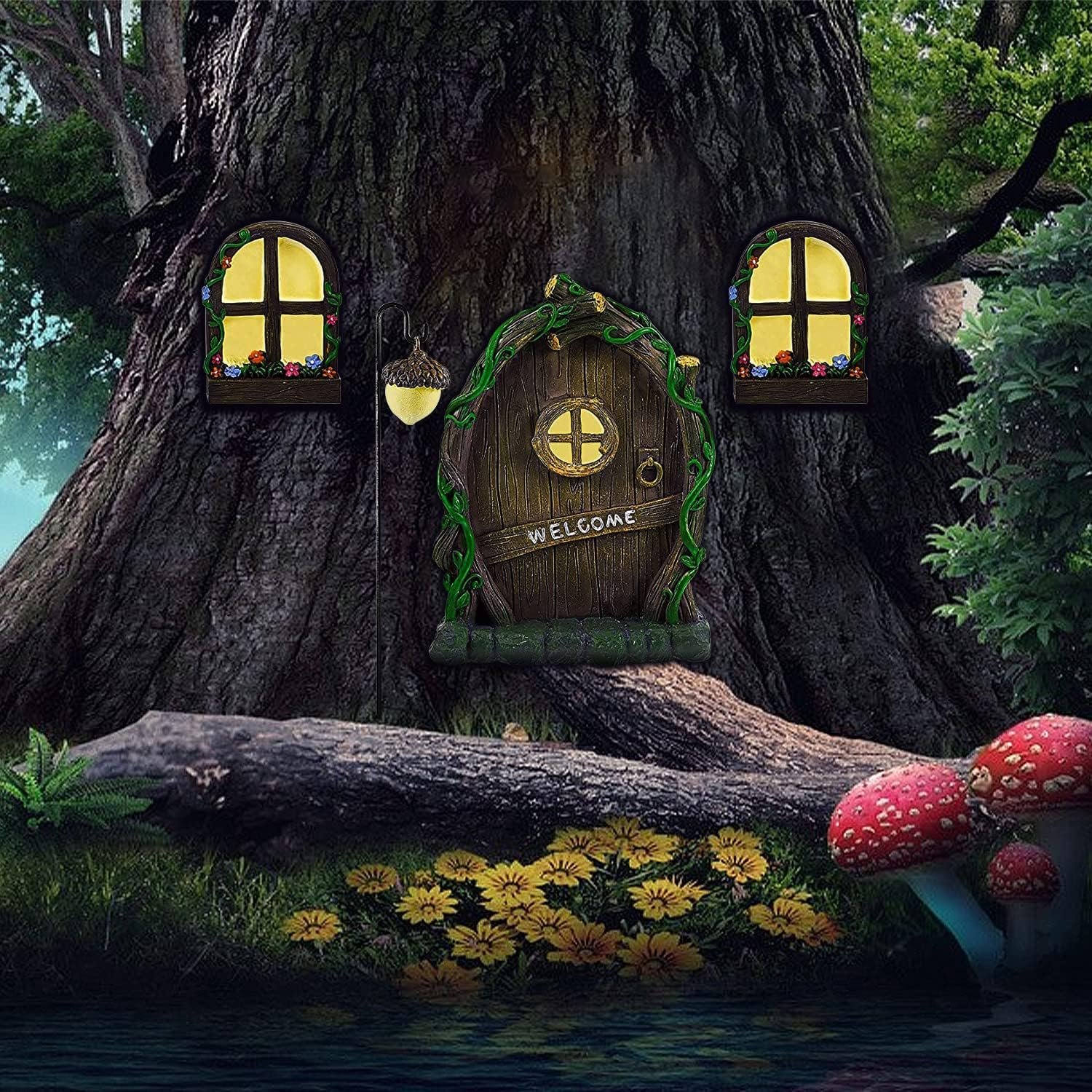 SnelShoppen - Miniatuur Elf Deur Decoraties voor Bomen - Tuin Decoratie - 3D Houten Fairy House Deur met Raam - Buiten Accessoire voor Tuin, Feest en