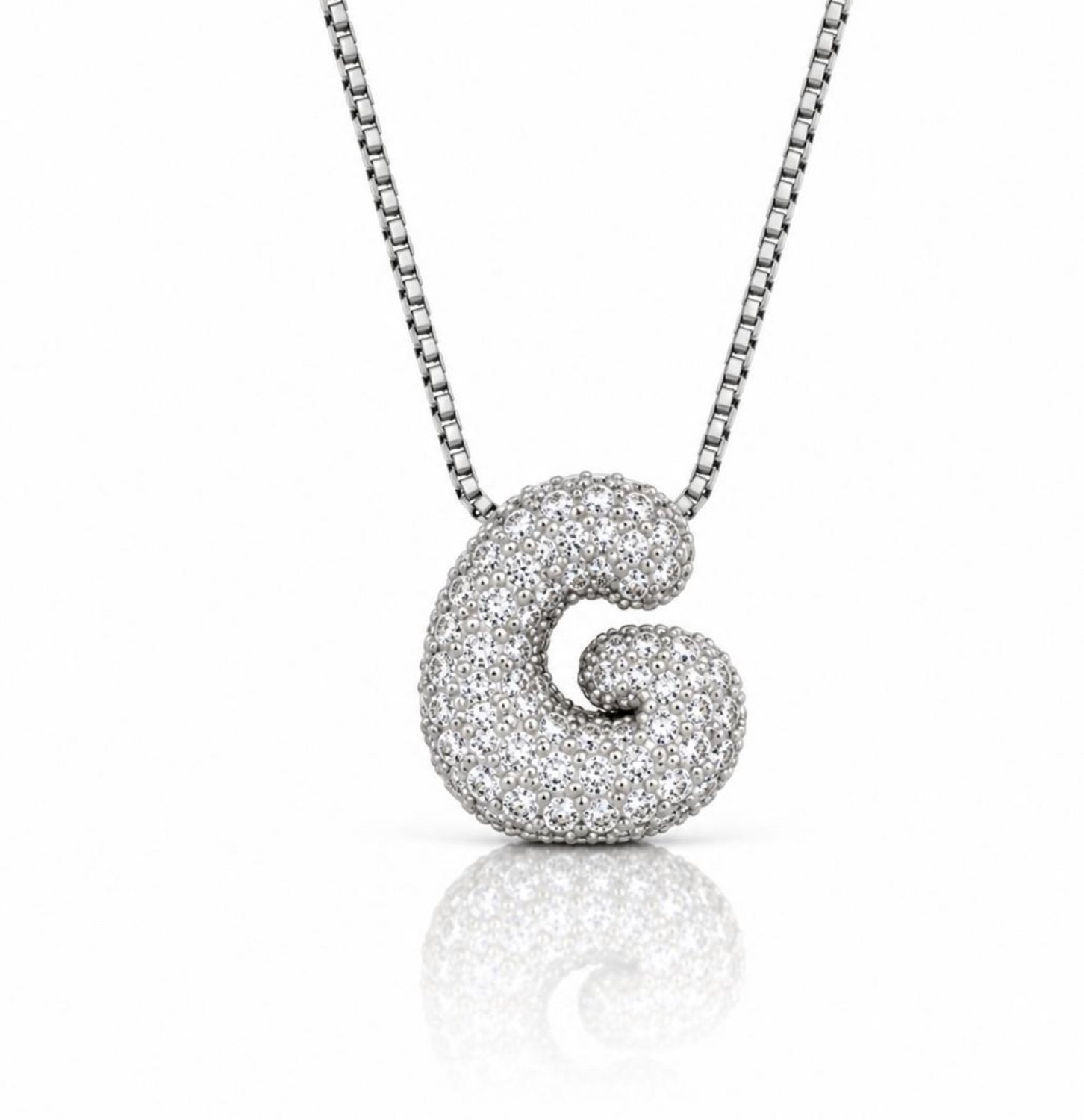 Maevi® Letter Ketting - Letter: G - Glitter Letterketting - Zirkonia Ketting - Lengte: 40 cm - Incl. Luxe Verpakking - Verzilverd - Bubbel Letter - Zilveren ketting / Zilveren letter - Hoge Kwaliteit - Luxe Ketting - Cadeau voor Moeder / Mama