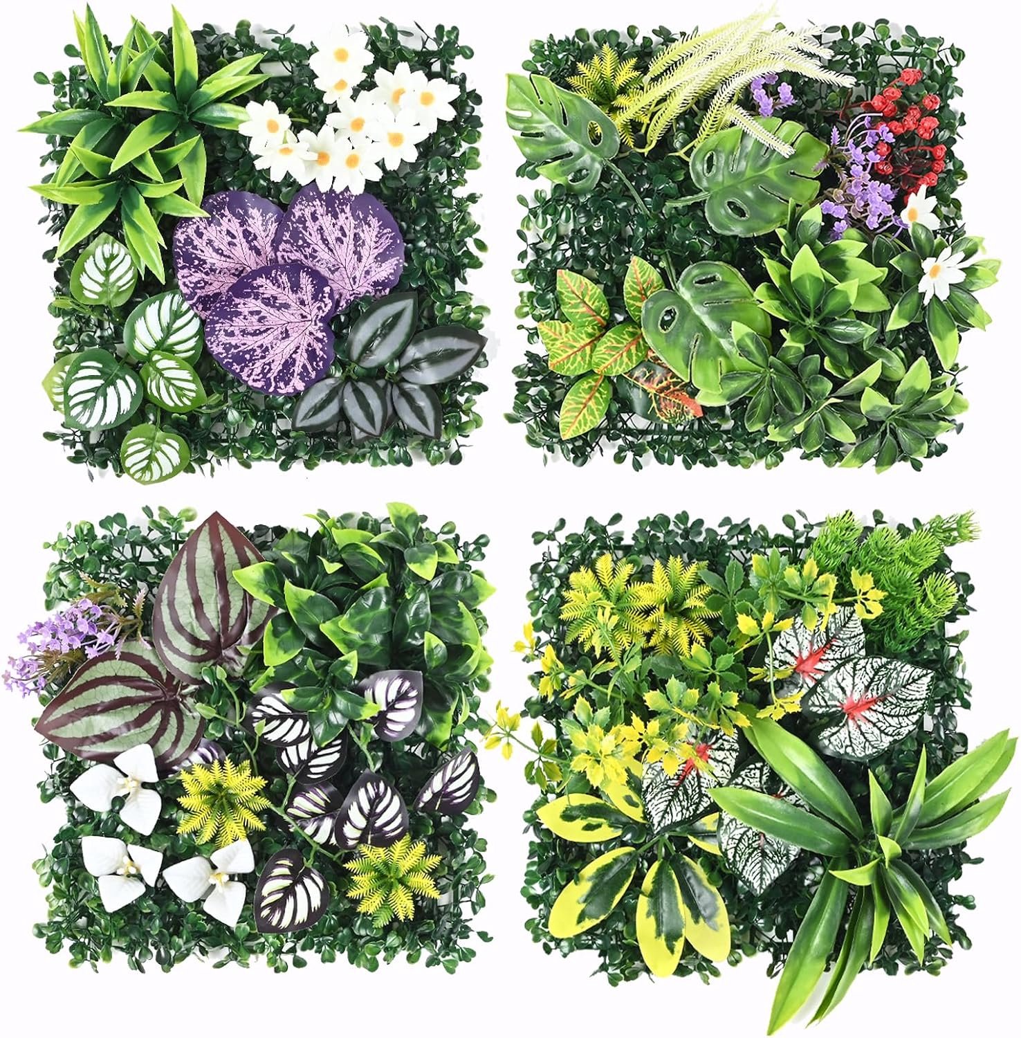 SnelShoppen - 4 Wandpanelen Kunstplanten 25x25 cm - Synthetische Plantenwand Decoratie voor Binnen en Buiten - Kunstgras Muurpanelen voor Tuin, Woonka