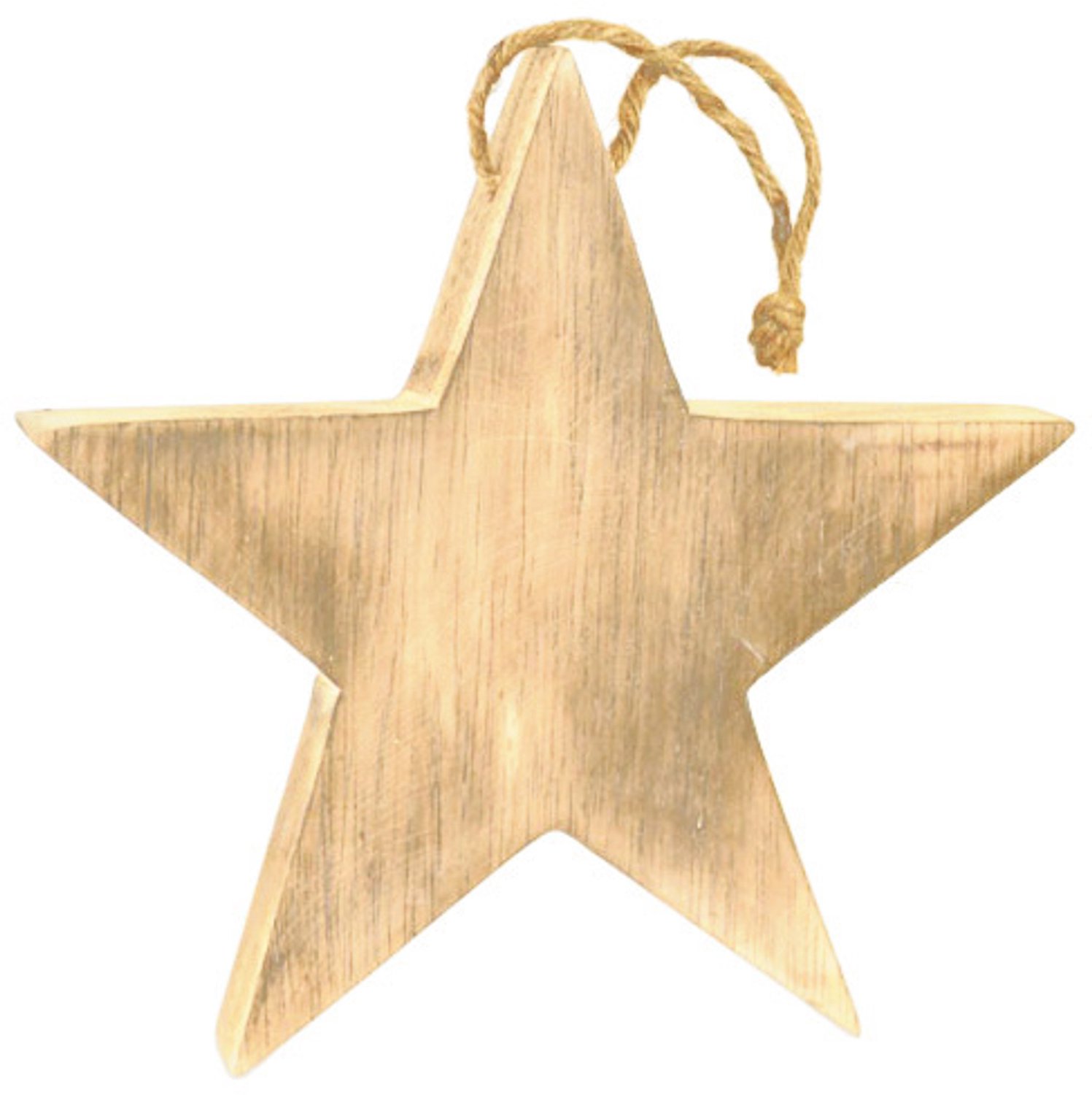 Houten deco hanger Kerst - Naturel Ster - 19 cm hoog - decoratie - met jute touwtje