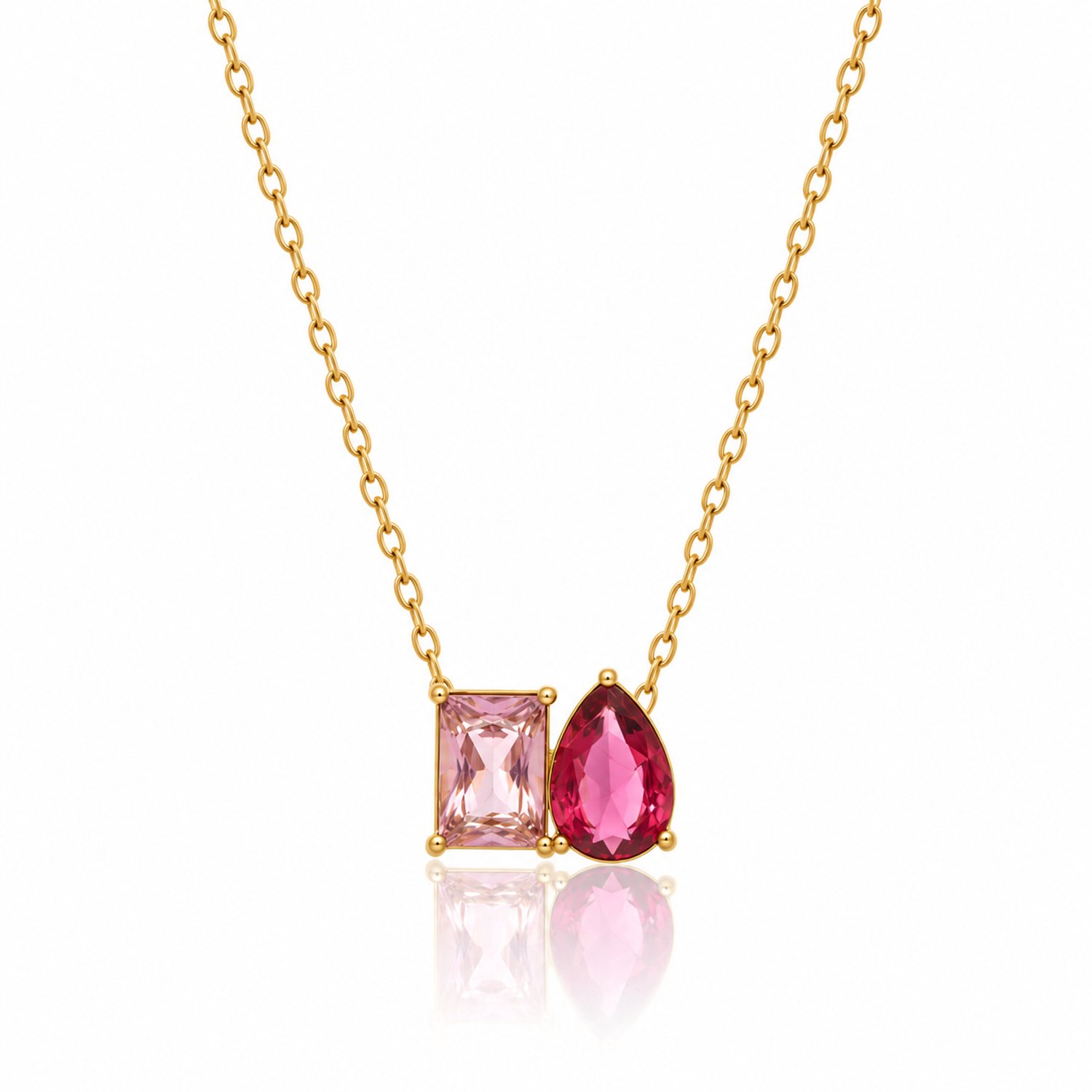 Maevi® Geboortesteen Ketting - Kleur: Goud - Maand: Oktober - Hoge Kwaliteit - RVS / Stainless Steel - Birthstone Necklace - Geboorte / Verjaardag Cadeau - Kraamcadeau - Incl. Luxe Verpakking - Mama / Moeder / Vrouw - Verkleurt Niet - Roze / Pink