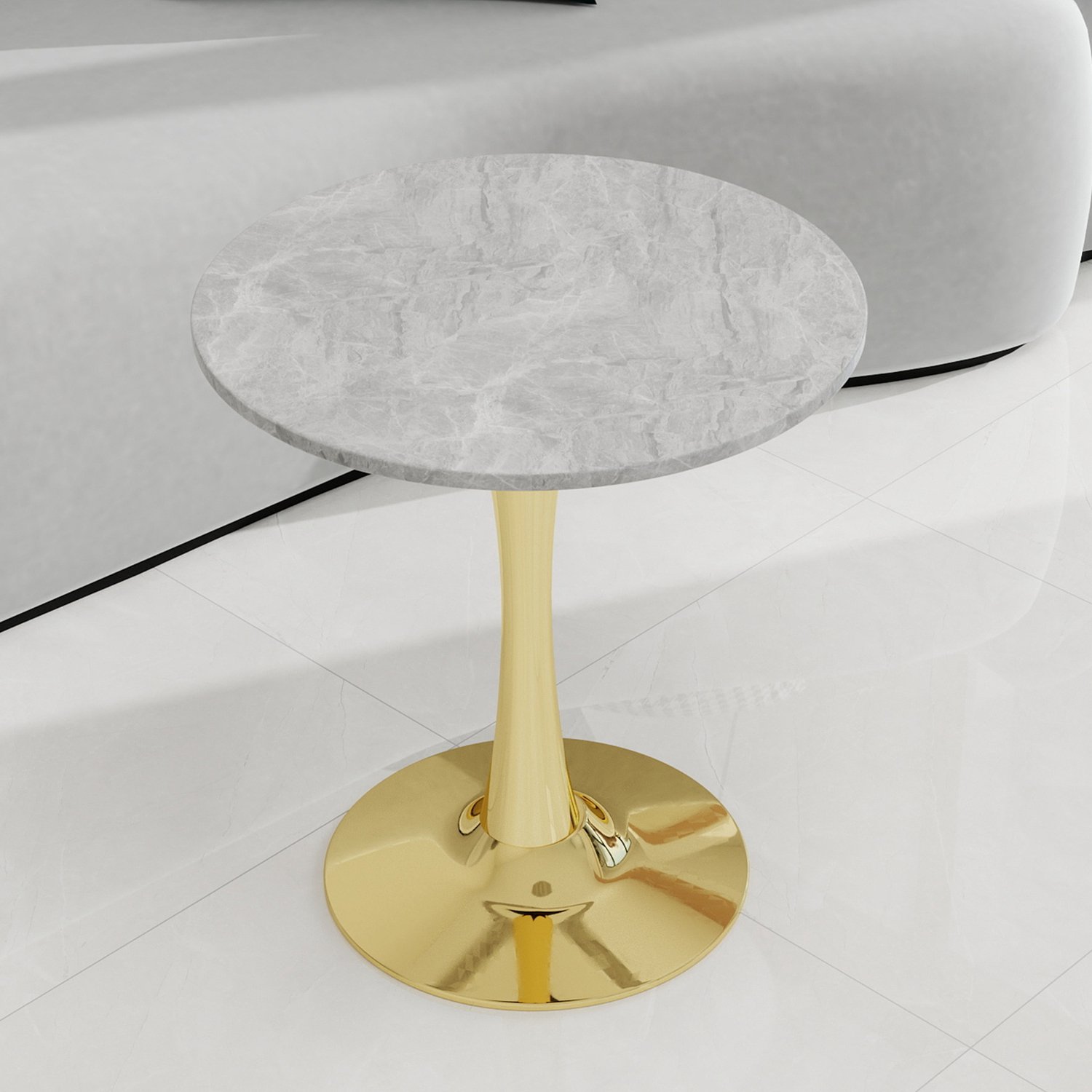 SONNENH Ronde eettafel - Kunstmarmer blad en goudkleurig onderstel - Ø 70 cm - 72 cm hoog