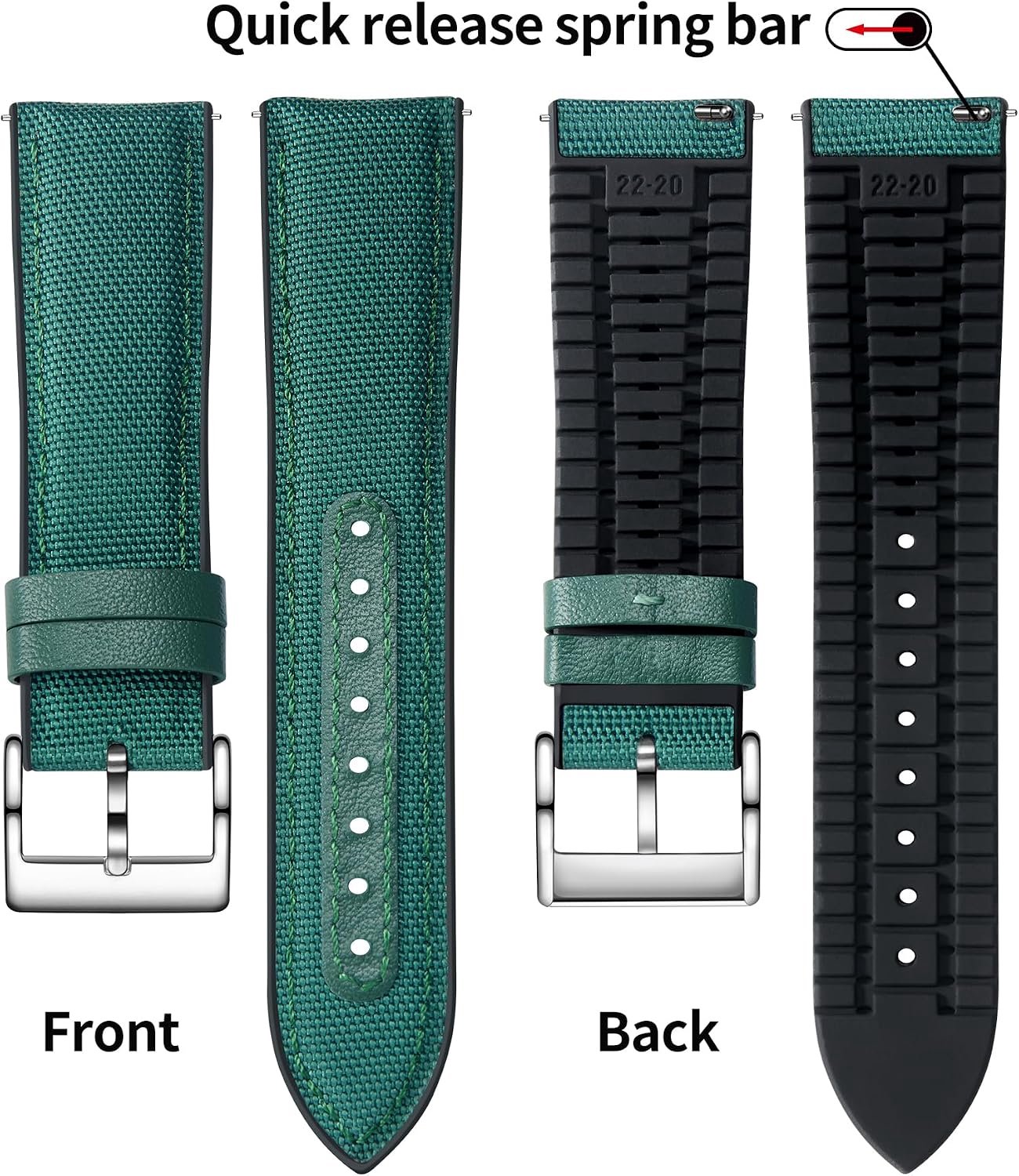 Binlun Silicone Nylon Watch Strap 18 19 20 21 22 mm Hybrid Rubber Replacement Band with Quick Release System for Men - ShopVlot