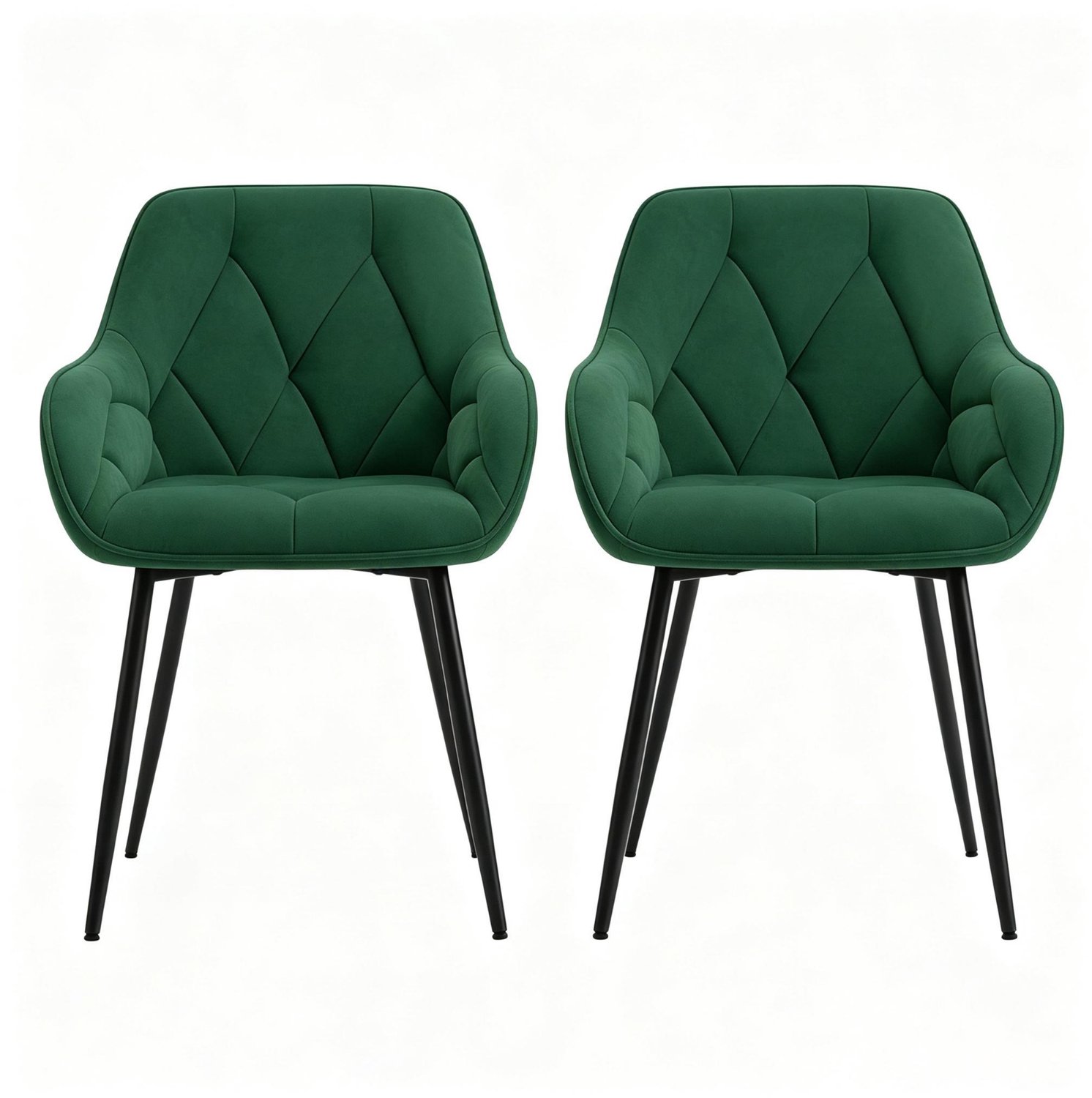 SONNENH Eetkamerstoelen set van 2 - Velvet - Armleuningen en metalen poten - Donkergroen