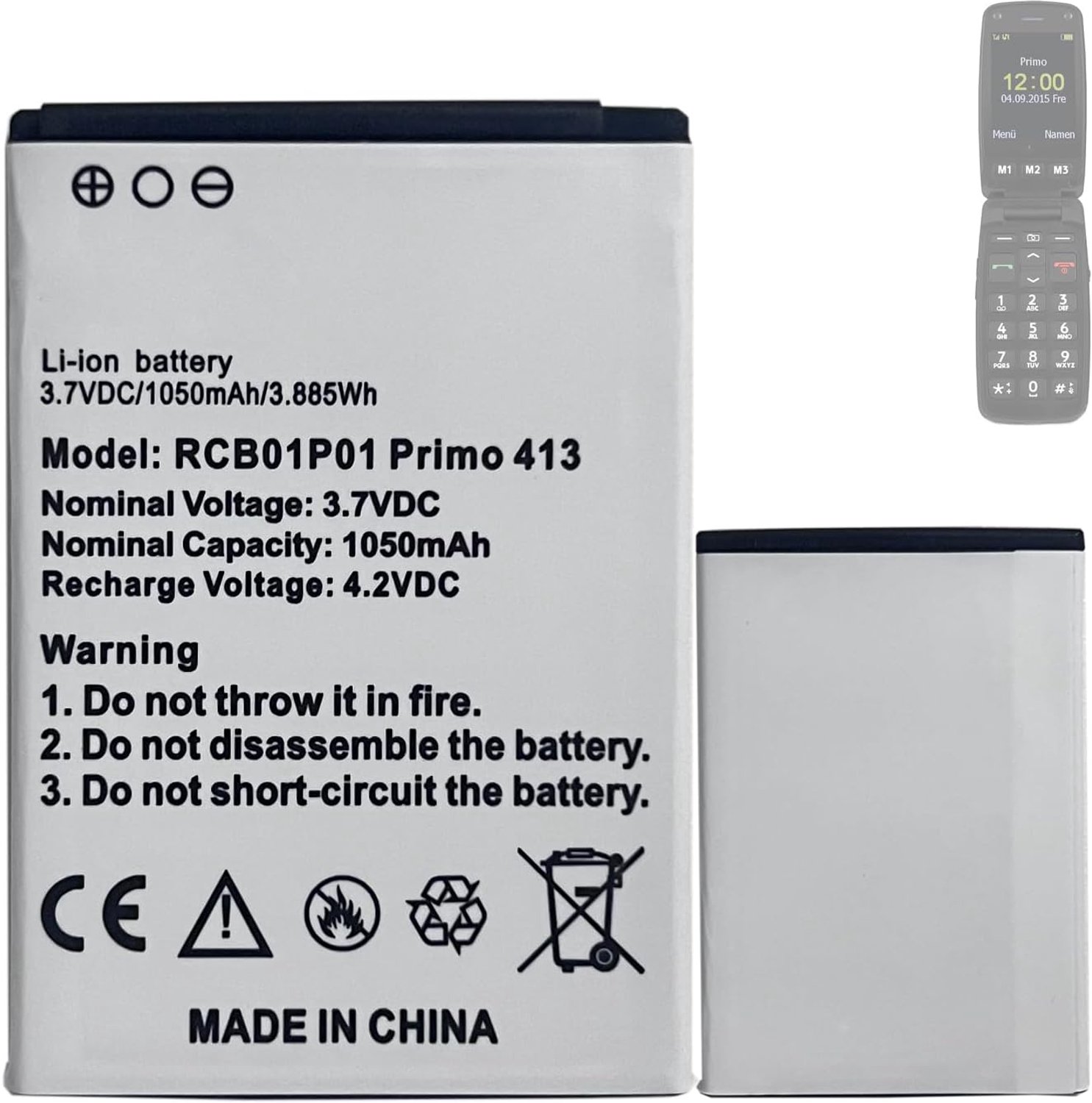 Replacement battery compatible with [Doro] Primo 406, Primo 413, Primo 414 sostituisce RCB01P01 RCB413 - ShopVlot