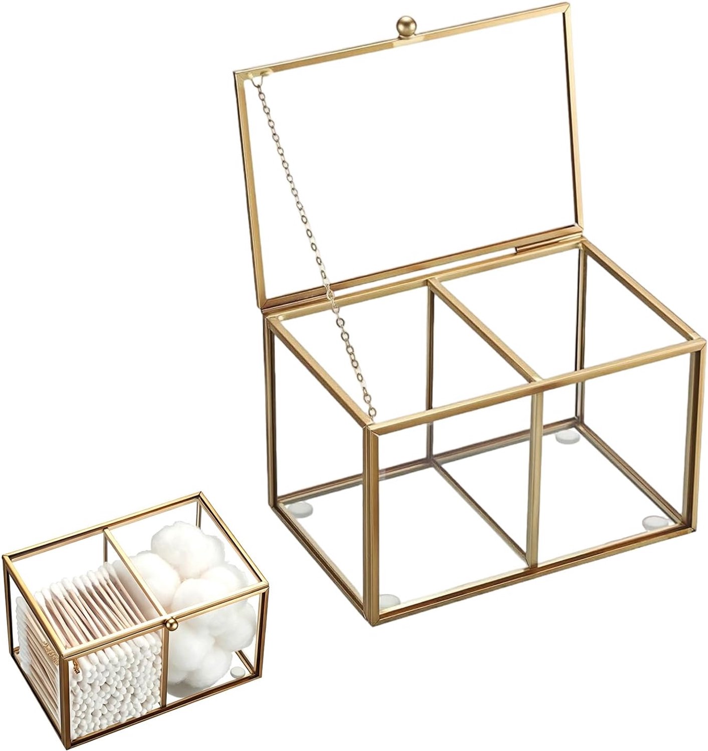 Doos voor wattenstaafjes – opbergdoos voor kaptafel – dispenser voor wattenstaafjes van glas, voor het opbergen van - ShopVlot