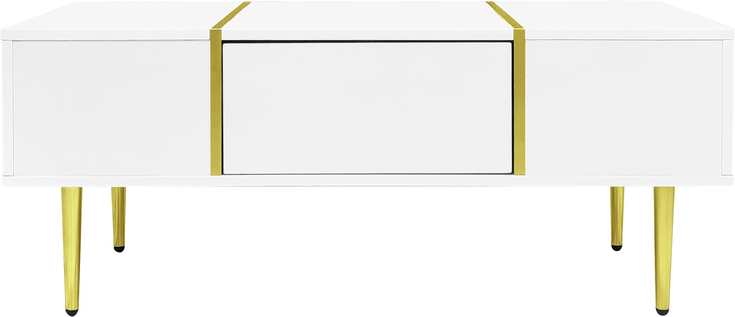 SONNENH Hoogglans salontafel met 2 laden en goudkleurige poten - 100 x 60 cm - Wit