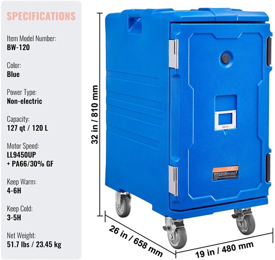 Novari - Voedseltransportbox - Thermobox horeca - Horeca - Koelbox - Grote inhoud 120L - 6 uur warmtebehoud - 5 uur koudebehoud van Novari — afbeelding 3