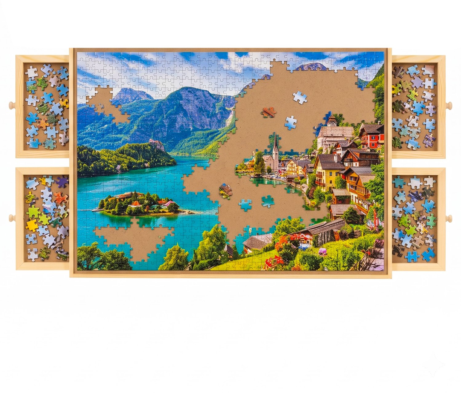 Springos Puzzeltafel - Onderlegger - Opvouwbaar - 1000 Stukjes - 4 Lades - Hout - 360° - 79 × 55 × 5 cm