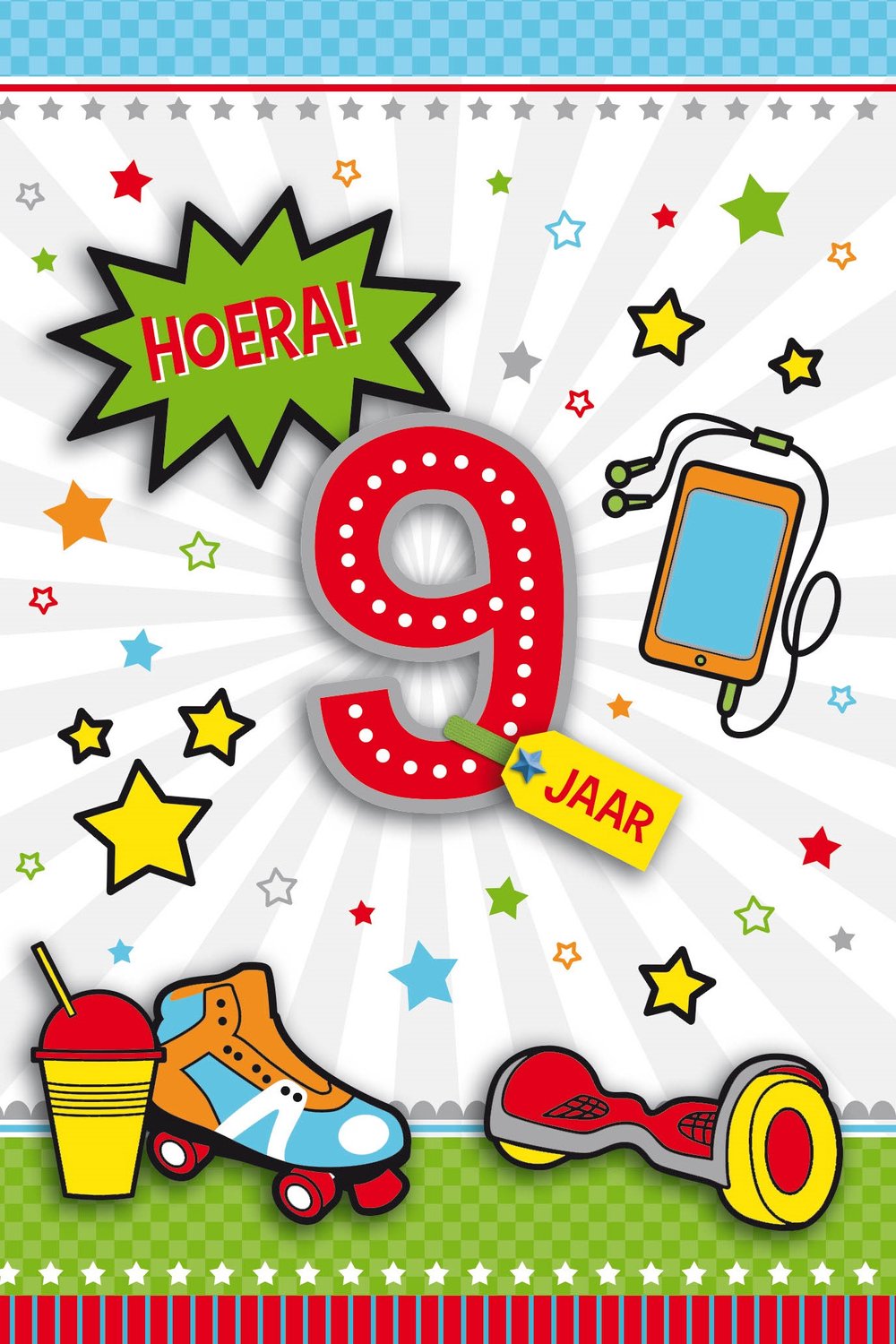 Luxe 3D Verjaardagskaart 9 Jaar - Leeftijdskaart 9 Jaar- Wenskaart 9 Jaar - Gefeliciteerd 9 Jaar