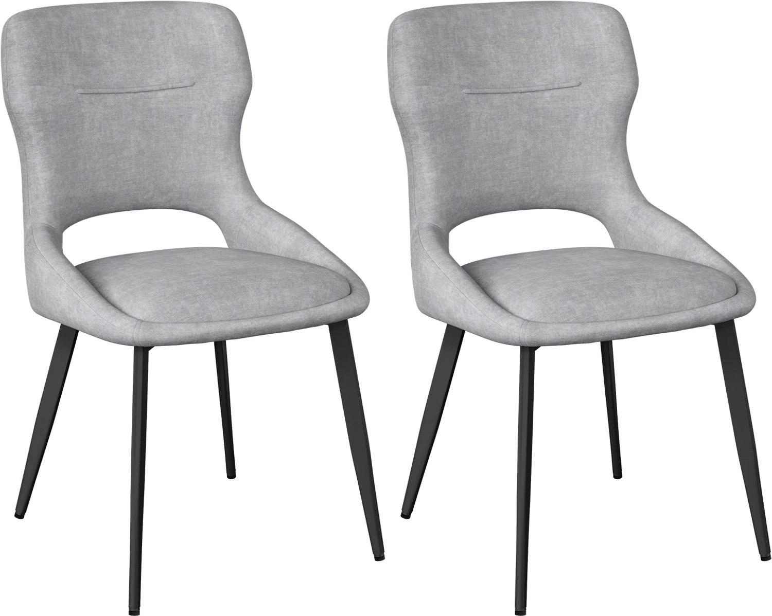 SONNENH Eetkamerstoelen set van 2 met open rug - Chenille en zwarte metalen poten - Grijs