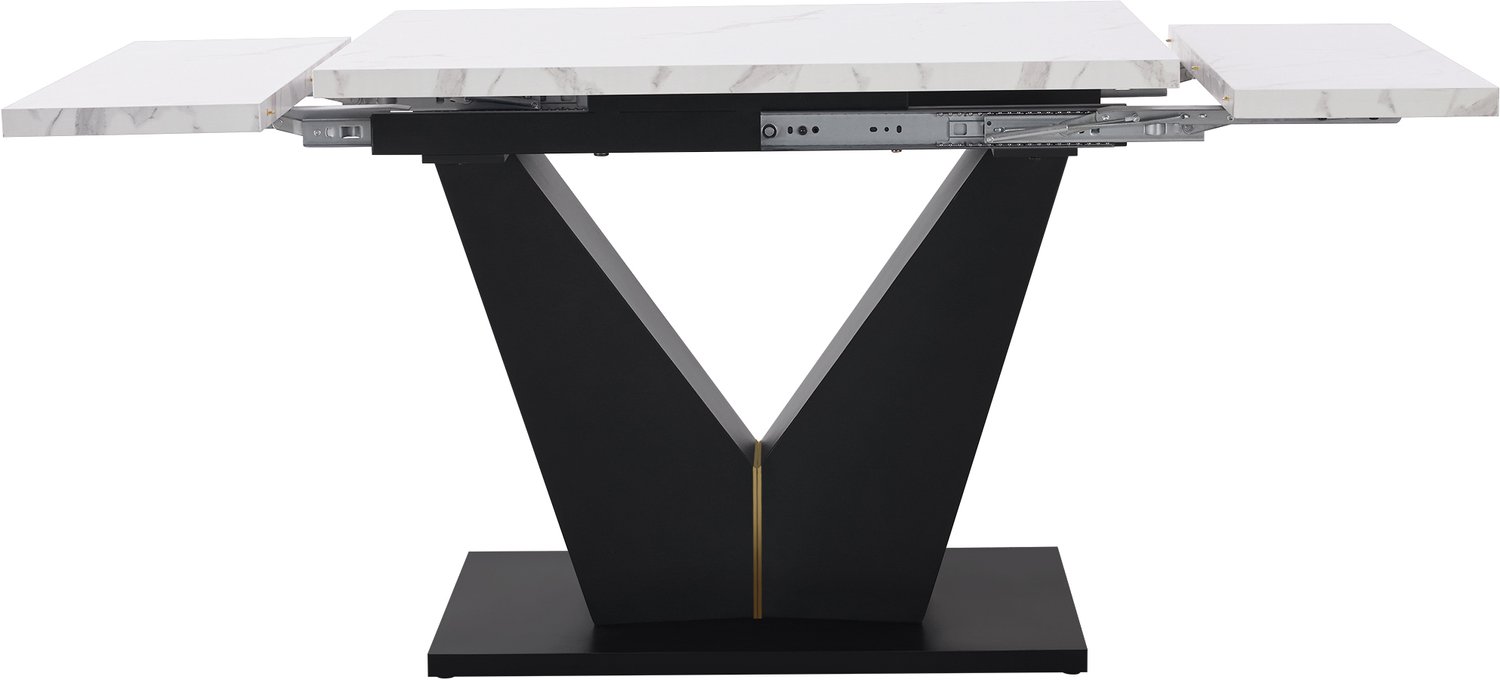 SONNENH Uitschuifbare eettafel met V-vormige voet - MDF marmerlook - 99 tot 159 cm - Wit