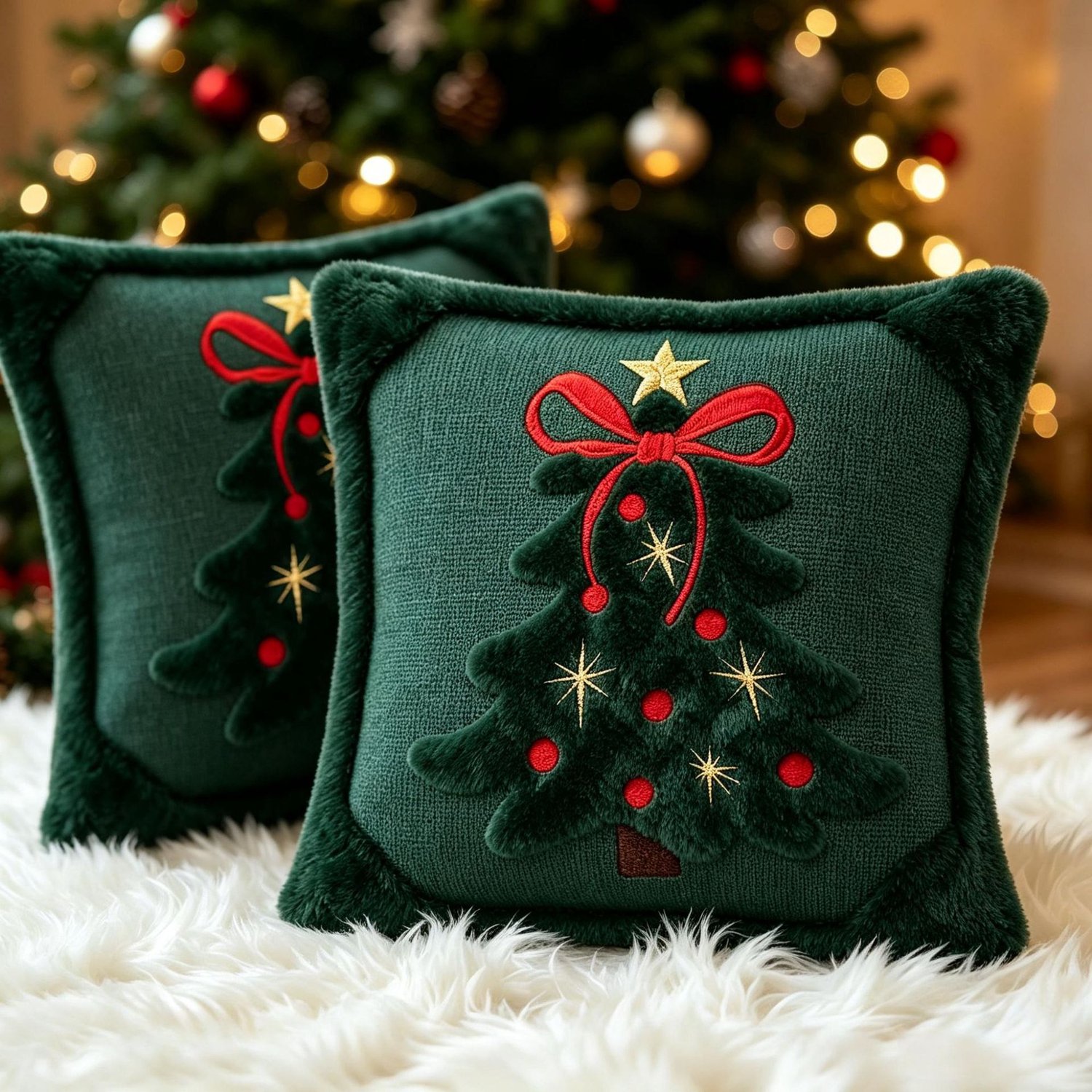FLITI Kerst Kussenhoes - Sierkussens met Geborduurde Kerstboom - Zachte Kerstdecoratie voor Bank en Woonkamer - Zonder Binnenkussen - 45x45 cm - Groen - Set van 2