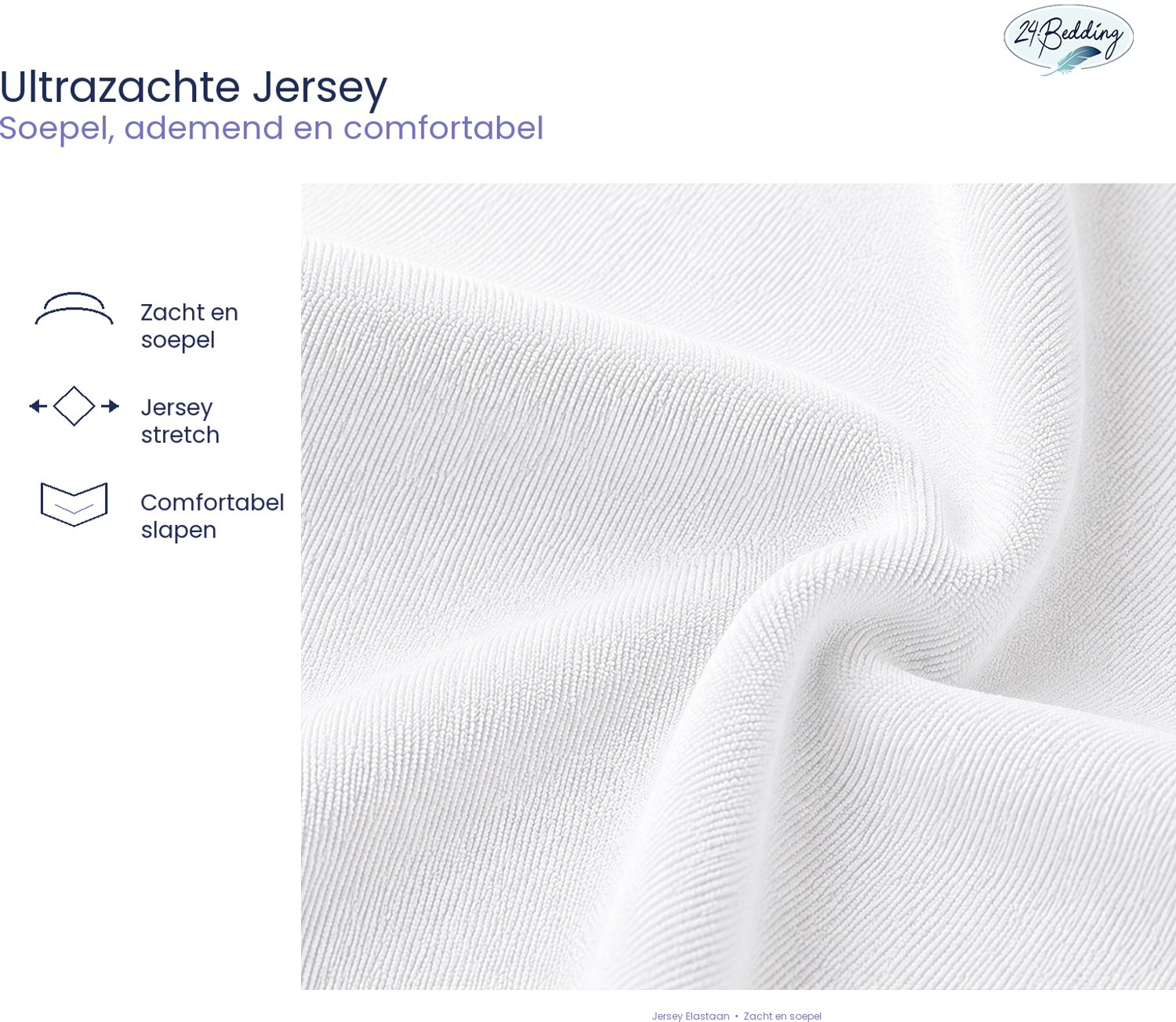 24-Bedding Jersey Splittopper Hoeslaken - Extra zacht - 97% katoen - 3% Elastaan - 200x210 cm - Wit - 5 t/m 15 cm hoogte.