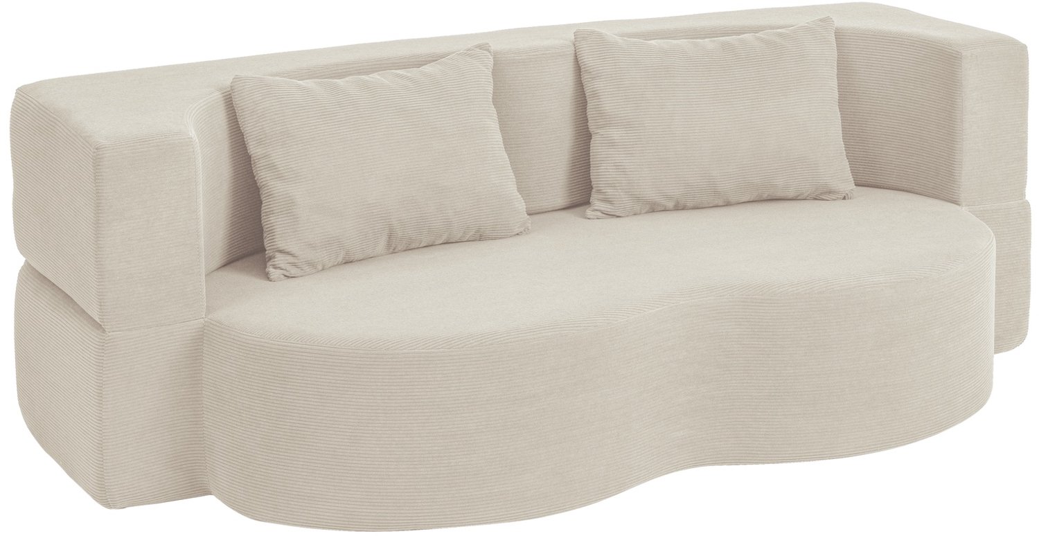 SoBuy FST101-MI 2-Zits Slaapbank met 2 Kussens - Ribfluwelen Bekleding en 25D-Schuim - Voor Woonkamer en Logeerkamer - 177 x 107 x 32 cm - Beige