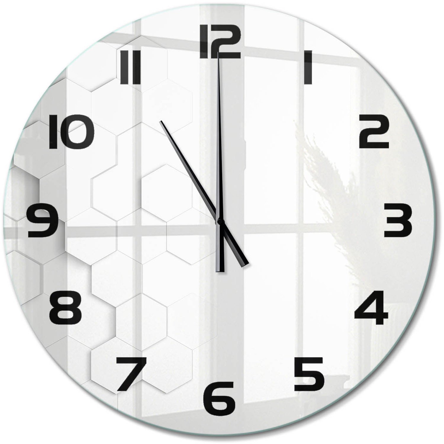 TULUP Wandklok - Zeshoekige achtergrond Glazen Klok Met Print - fi60 cm - Wit Wandklok Glas Met Motief - Zwarte handen - Ronde Klok - Wandklok Glas Decoratie - Gekleurde Glazen Klok