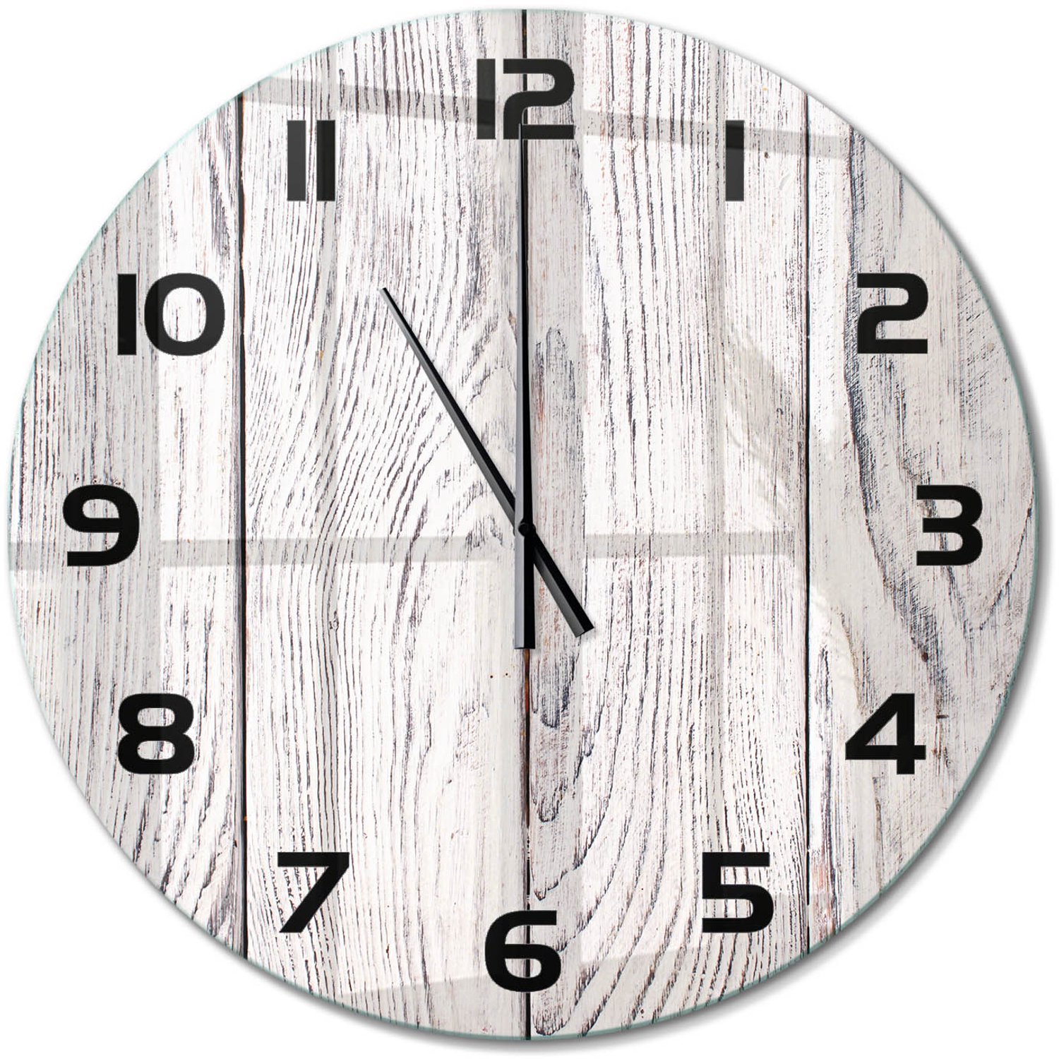 TULUP Wandklok - Houten muur Wandklok Glas Decoratie - fi60 cm - Beige Gekleurde Glazen Klok - Zwarte handen - Ronde Klok - Klok Glas Met Opdruk - Moderne Wandklok Glas