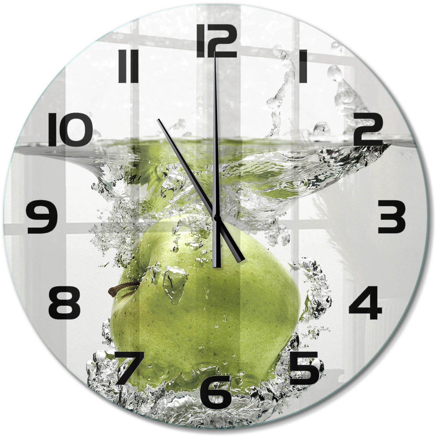 TULUP Wandklok - Appel onder water Wandklok Glas Met Motief - fi60 cm - Groente Decoratieve Glazen Klok - Zwarte handen - Ronde Klok - Gekleurde Glazen Klok - Glazen Klok Met Print
