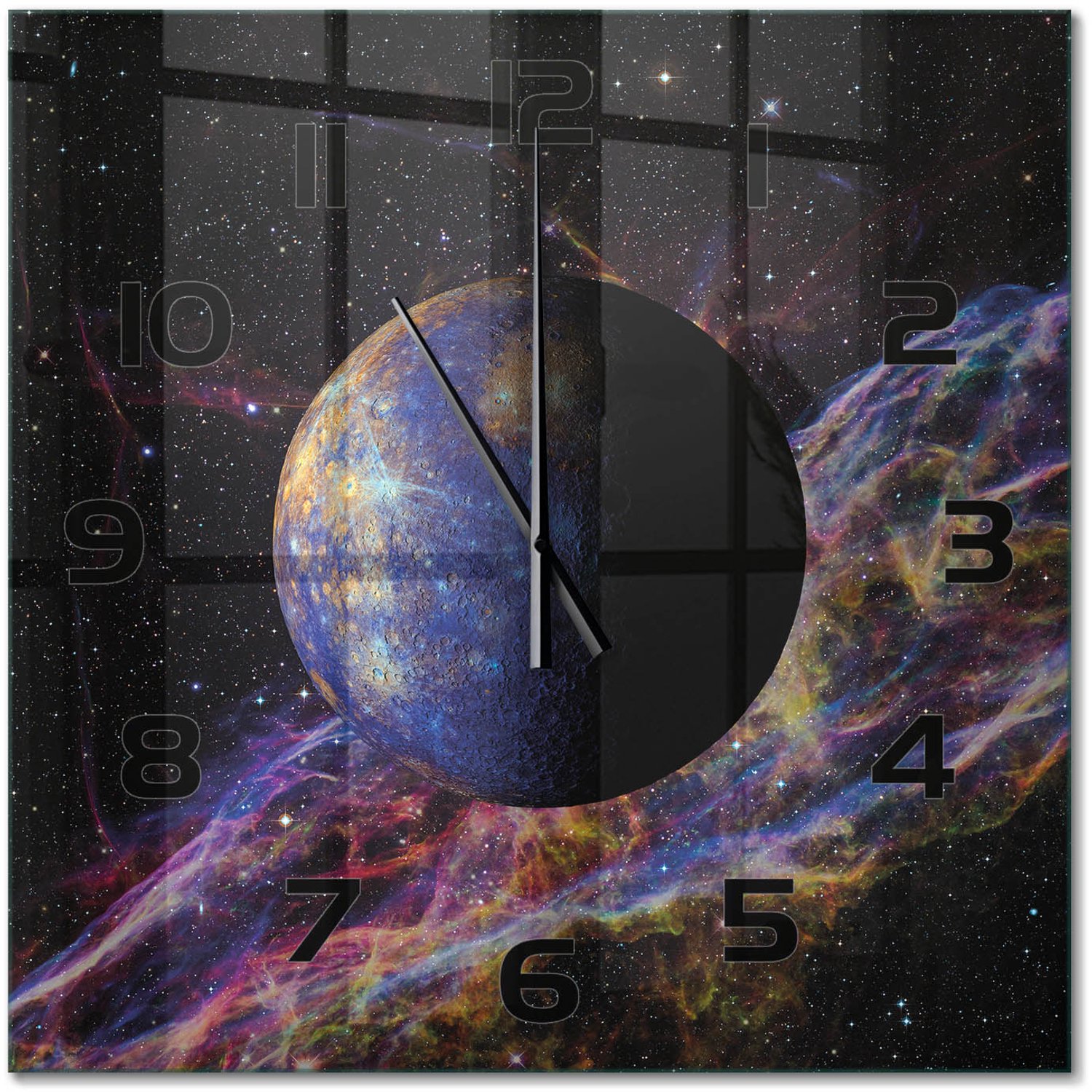 TULUP Wandklok - Kwik Moderne Wandklok Glas - 60x60 cm - Veelkleurig Wandklok Glas Decoratie - Zwarte handen - Vierkante Klok - Glazen Wandklok Design - Klok Glas Met Opdruk