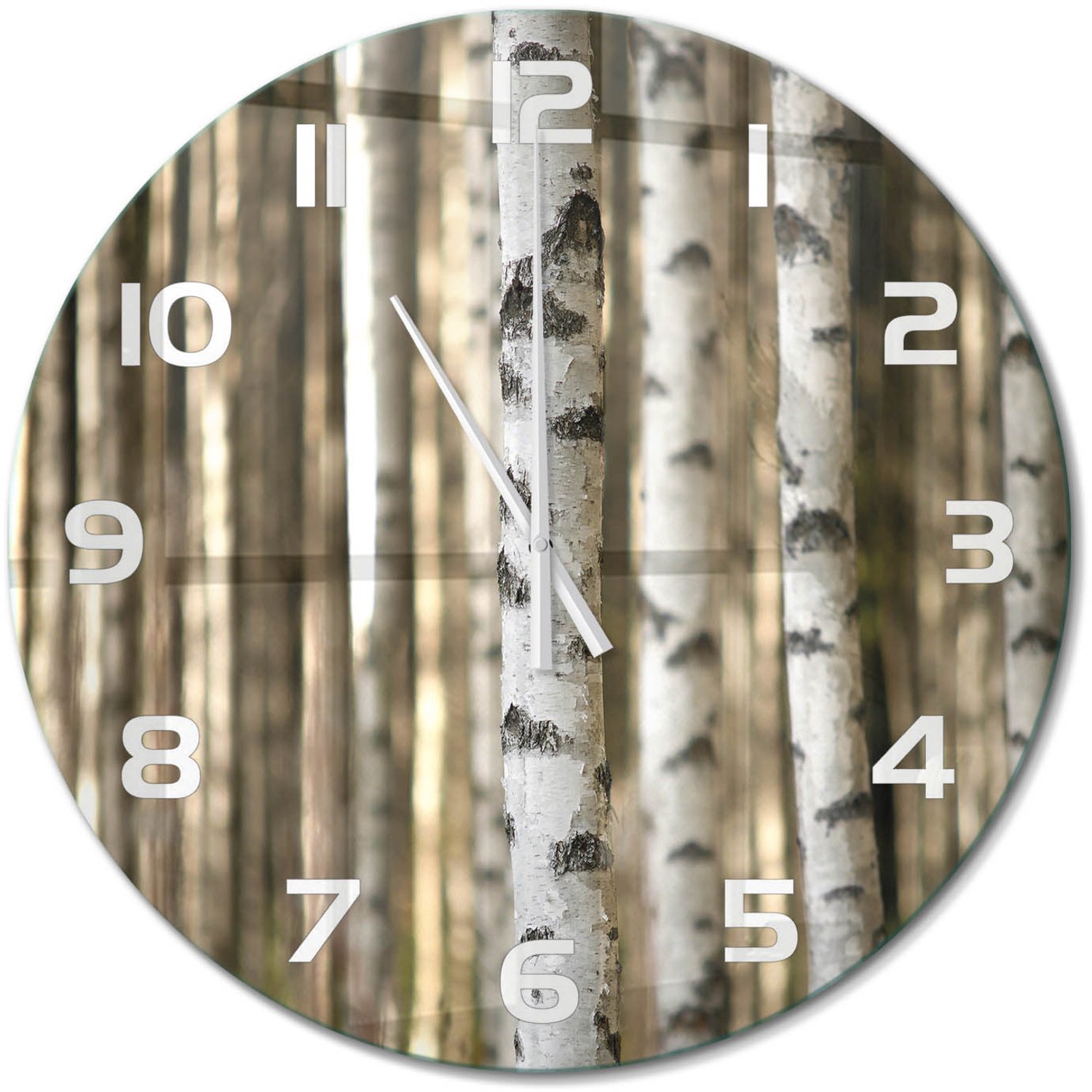 TULUP Wandklok - Berken Decoratieve Glazen Klok - fi60 cm - Wit Glazen Wandklok Design - Witte handen - Ronde Klok - Glazen Klok Met Print - Wandklok Glas Met Motief