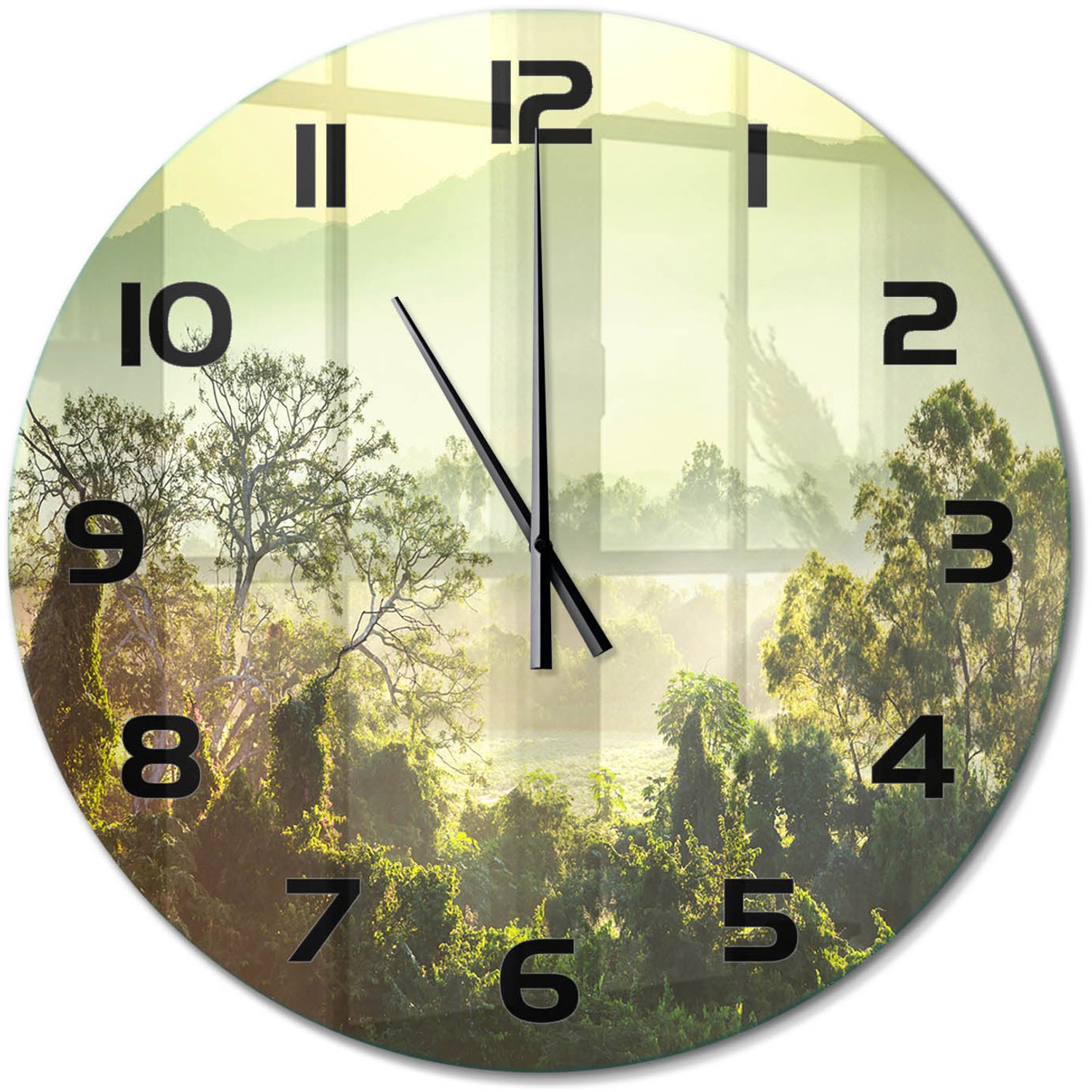 TULUP Wandklok - jungle Glazen Klok Met Print - fi60 cm - Groente Wandklok Glas Met Motief - Zwarte handen - Ronde Klok - Wandklok Glas Decoratie - Gekleurde Glazen Klok