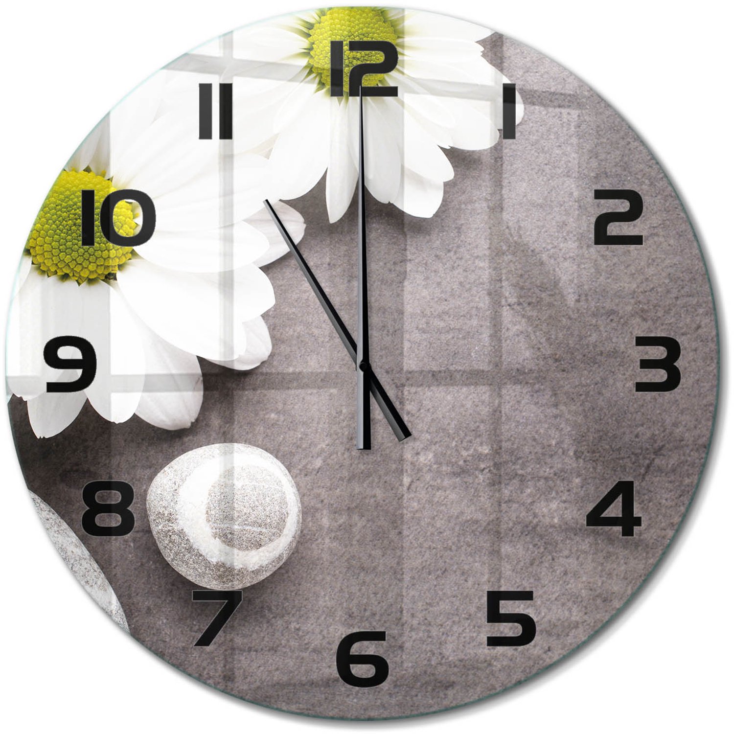 TULUP Wandklok - Gerbera bloem Wandklok Glas Decoratie - fi60 cm - Wit Gekleurde Glazen Klok - Zwarte handen - Ronde Klok - Klok Glas Met Opdruk - Moderne Wandklok Glas