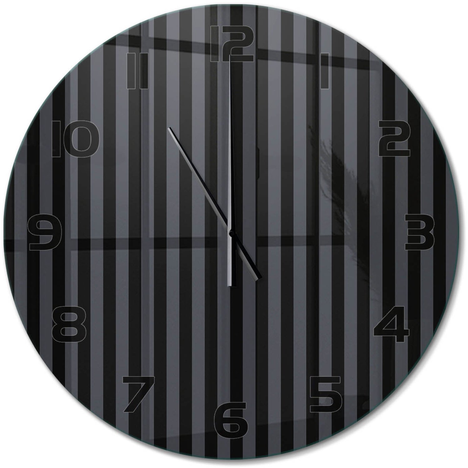 TULUP Wandklok - Zwarte en grijze strepen Wandklok Glas Decoratie - fi60 cm - Zwart Gekleurde Glazen Klok - Zwarte handen - Ronde Klok - Klok Glas Met Opdruk - Moderne Wandklok Glas