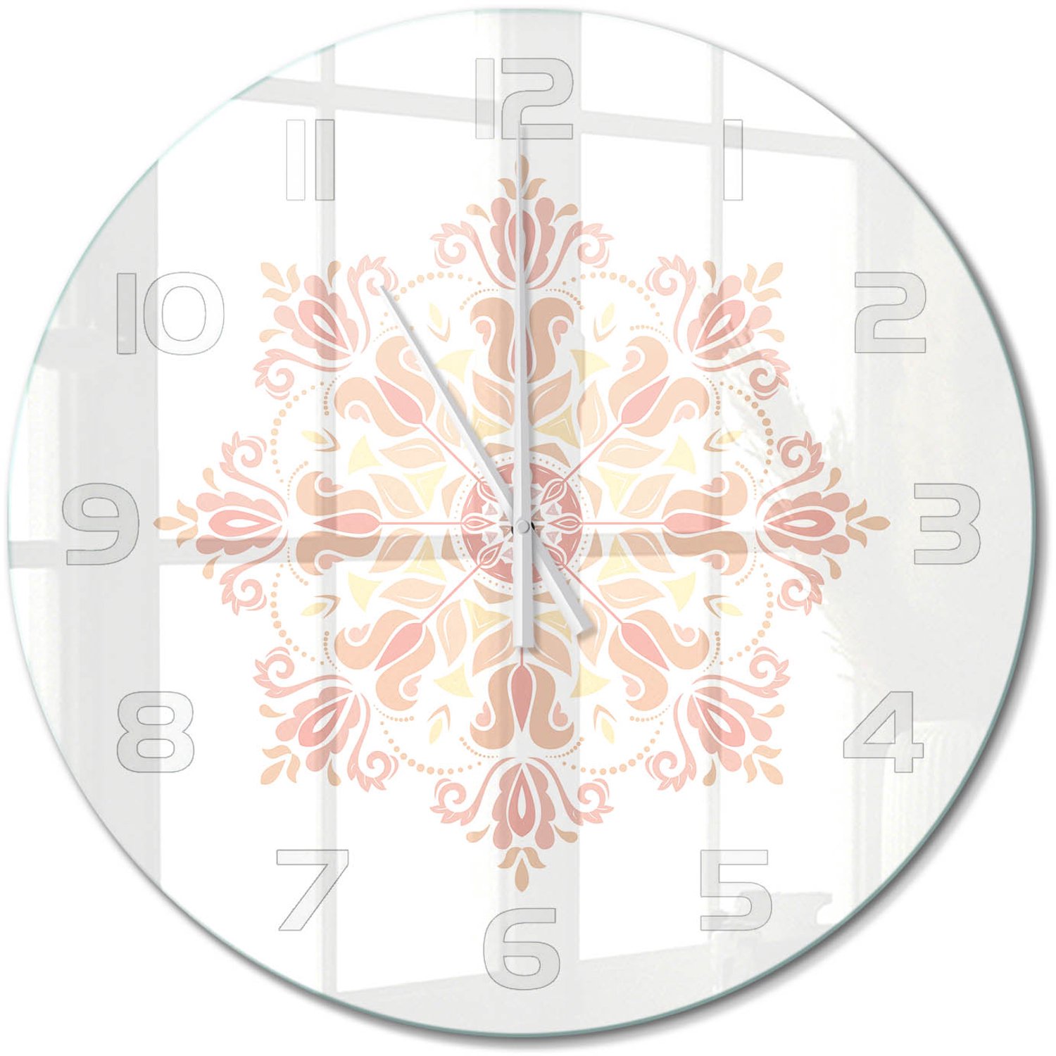TULUP Wandklok - Decoraties Decoratieve Glazen Klok - fi60 cm - Beige Glazen Wandklok Design - Witte handen - Ronde Klok - Glazen Klok Met Print - Wandklok Glas Met Motief