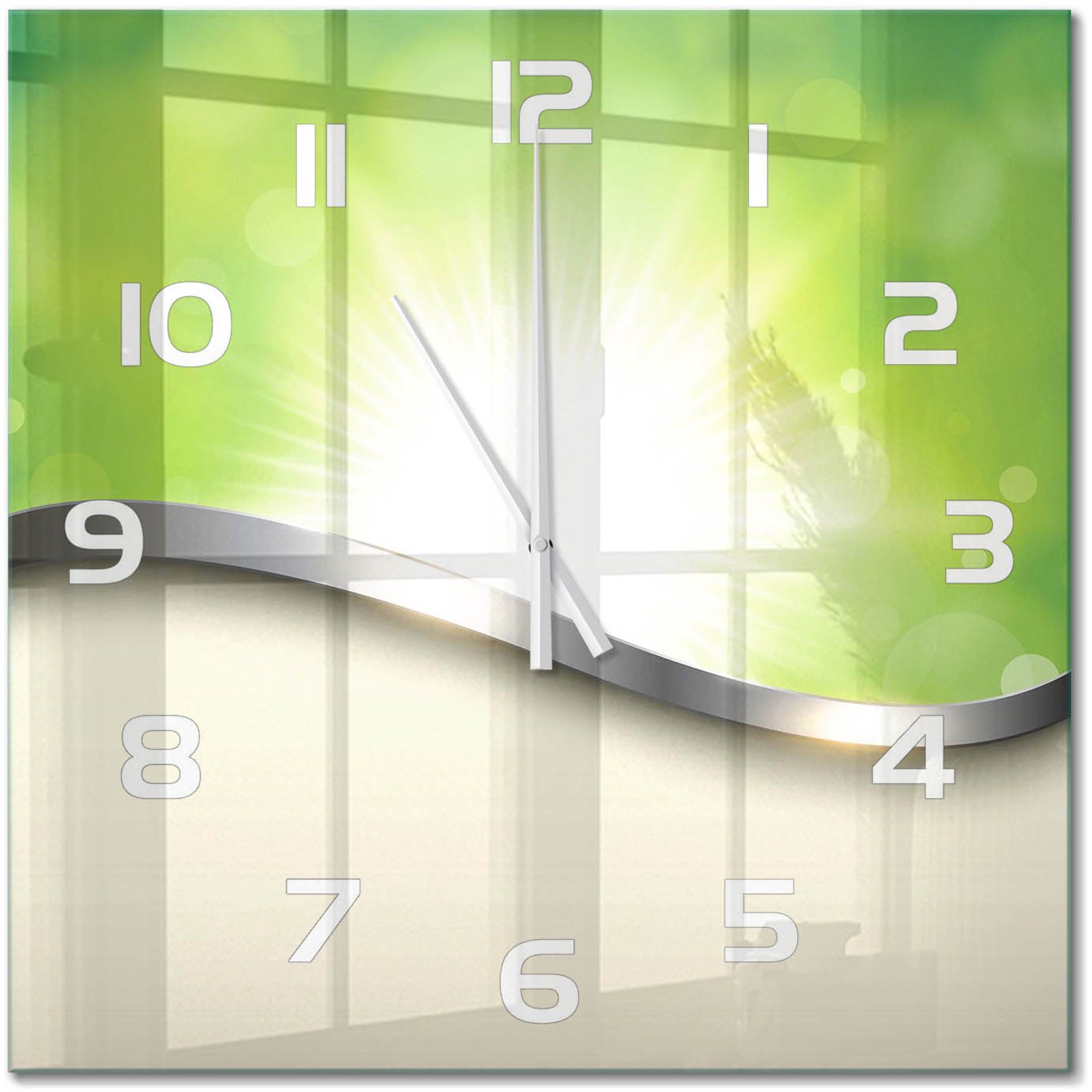 TULUP Wandklok - Groene abstractie Decoratieve Glazen Klok - 60x60 cm - Groente Glazen Wandklok Design - Witte handen - Vierkante Klok - Glazen Klok Met Print - Wandklok Glas Met Motief
