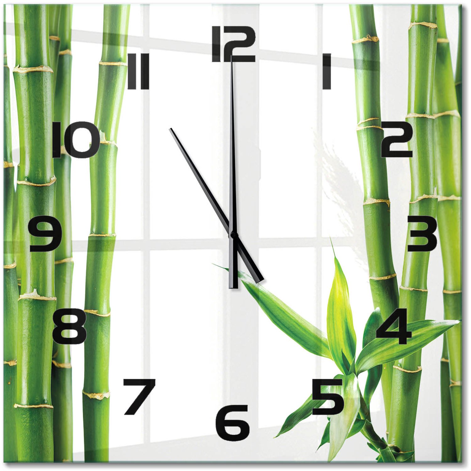 TULUP Wandklok - Bamboe Glazen Wandklok Design - 60x60 cm - Groente Klok Glas Met Opdruk - Zwarte handen - Vierkante Klok - Wandklok Glas Met Motief - Decoratieve Glazen Klok