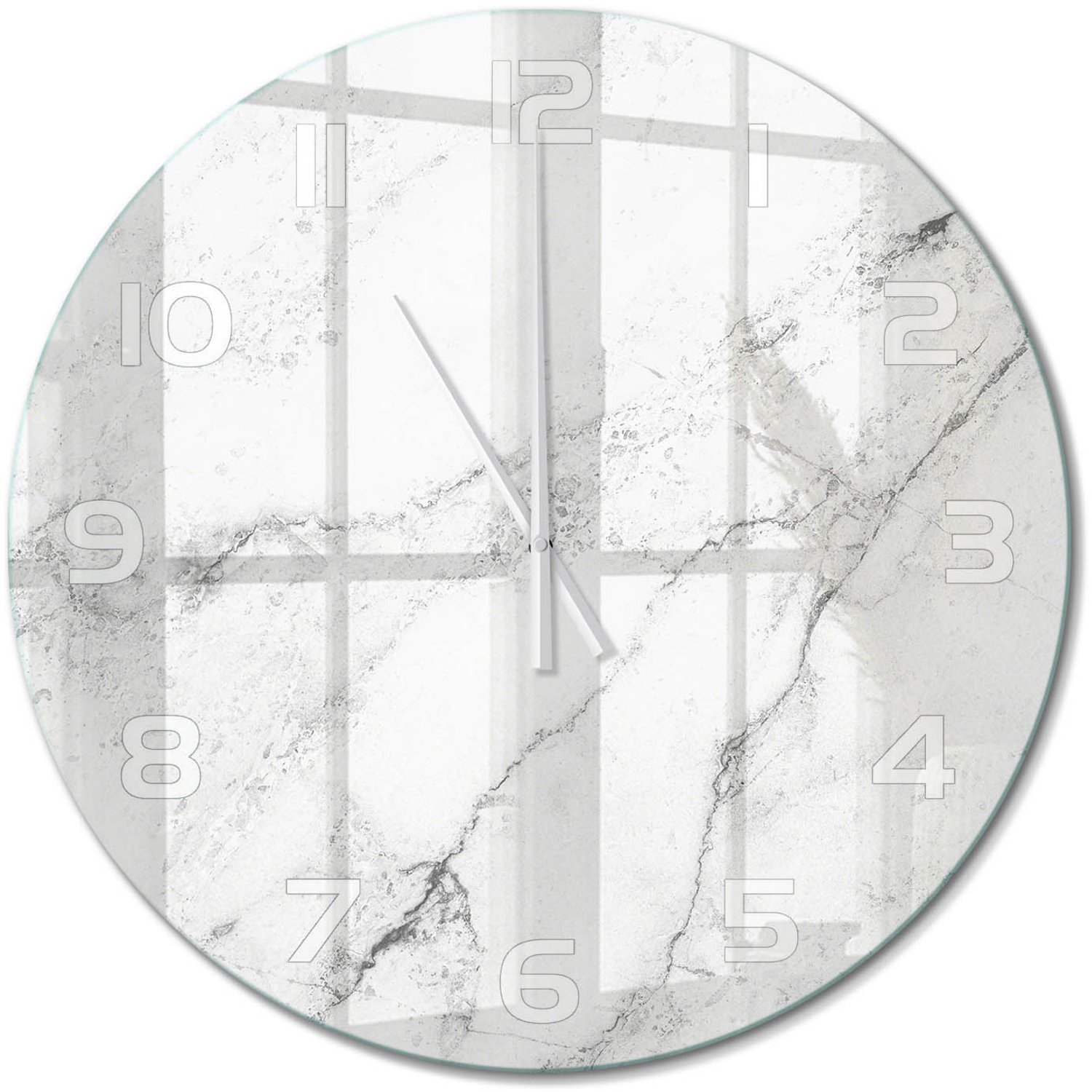 TULUP Wandklok - Marmer Glazen Wandklok Design - fi60 cm - Wit Klok Glas Met Opdruk - Witte handen - Ronde Klok - Wandklok Glas Met Motief - Decoratieve Glazen Klok