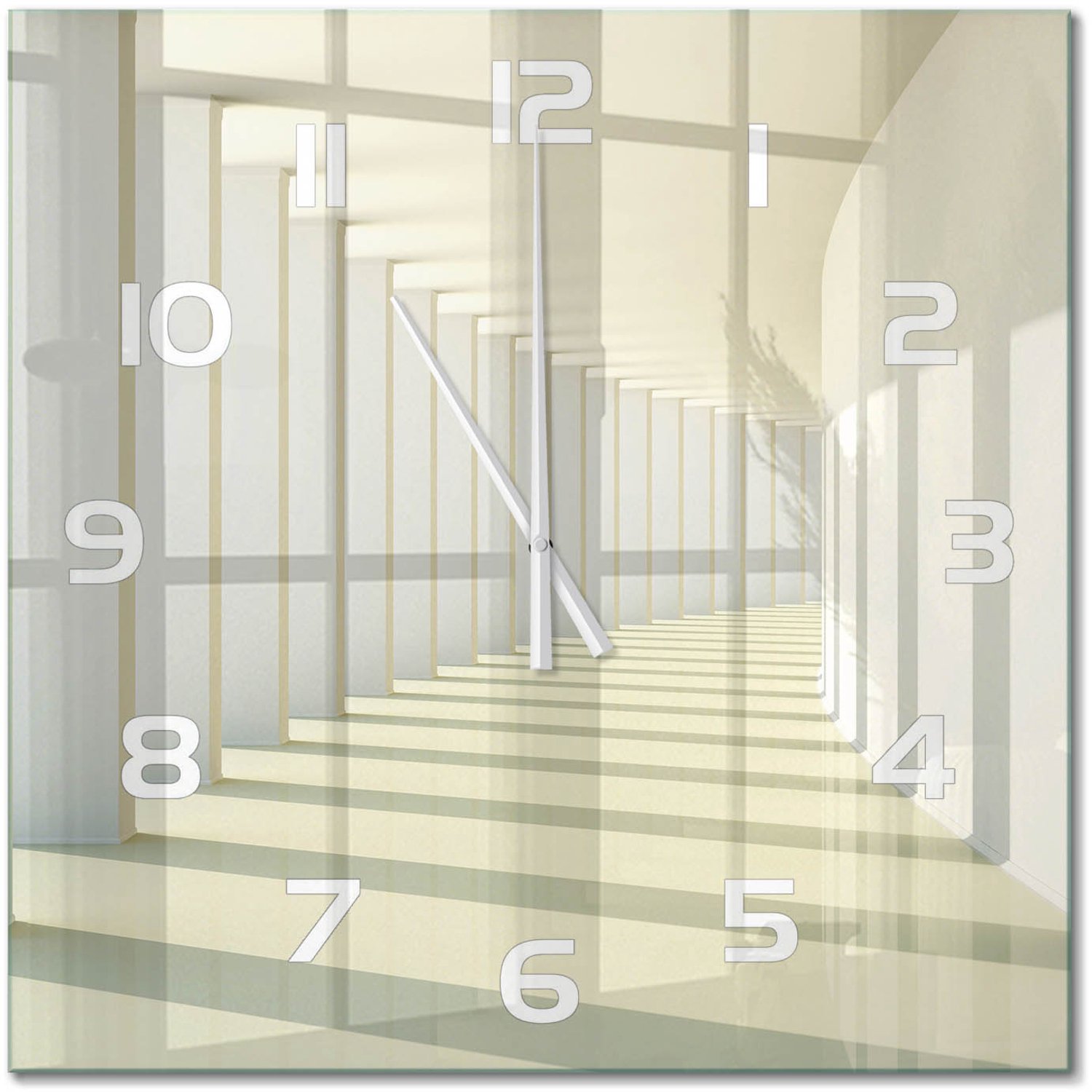 TULUP Wandklok - Hal Moderne Wandklok Glas - 60x60 cm - Wit Wandklok Glas Decoratie - Witte handen - Vierkante Klok - Glazen Wandklok Design - Klok Glas Met Opdruk