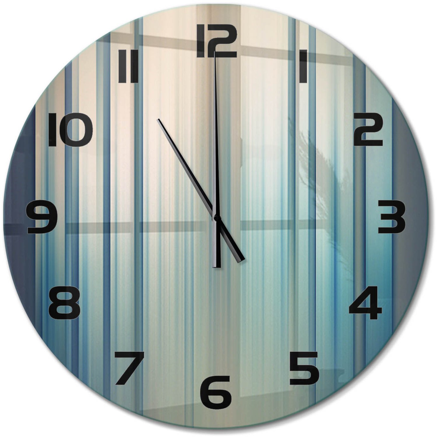 TULUP Wandklok - Blauwe strepen Wandklok Glas Met Motief - fi60 cm - Blauw Decoratieve Glazen Klok - Zwarte handen - Ronde Klok - Gekleurde Glazen Klok - Glazen Klok Met Print